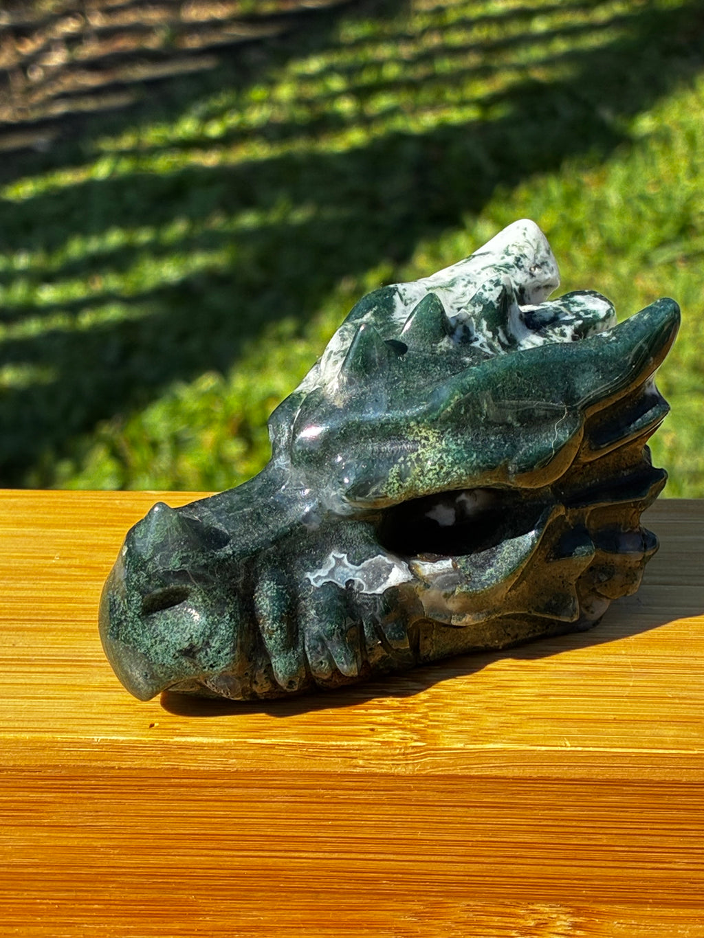 Dark Moss Agate Dragon Head