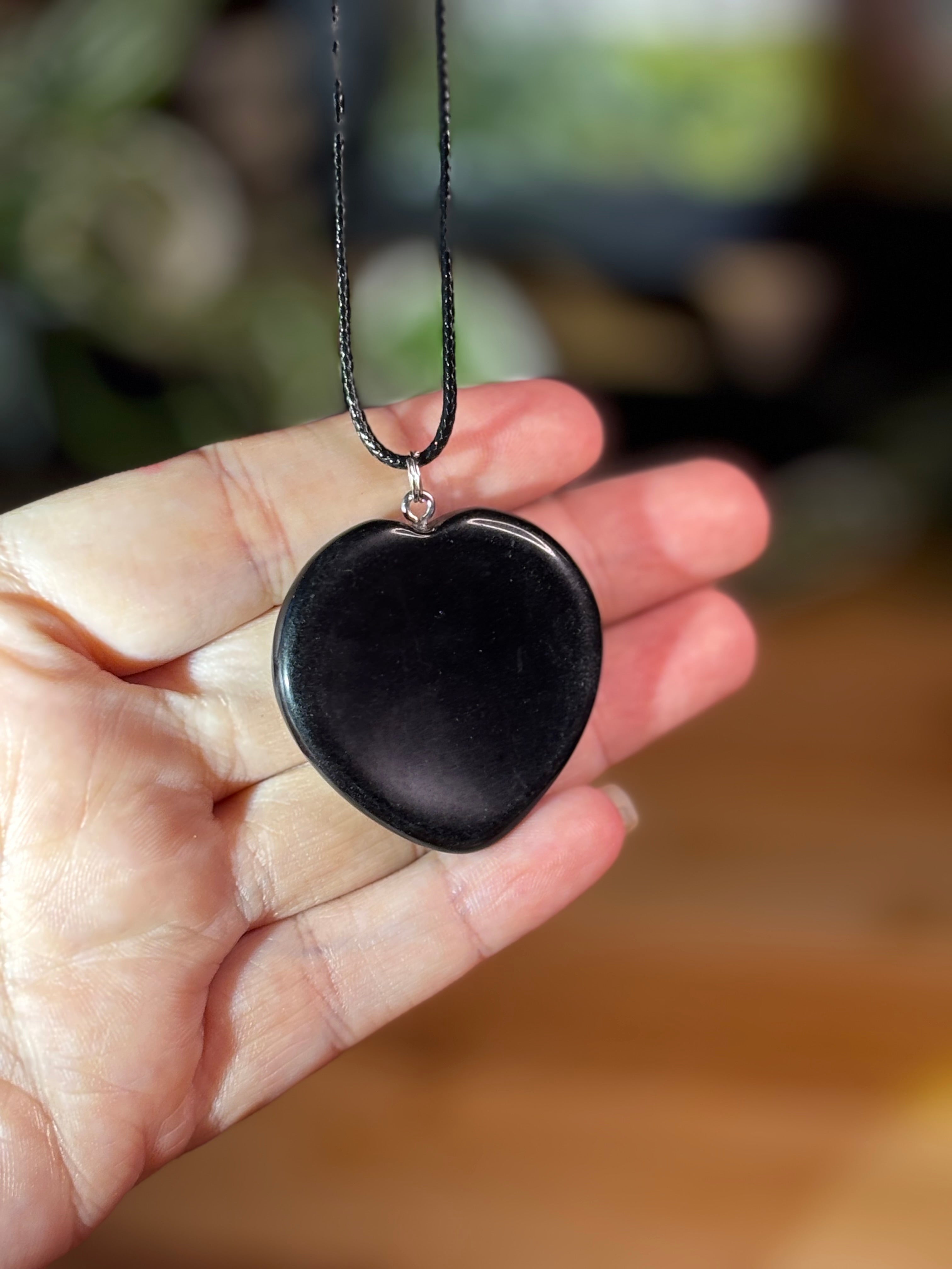 Heart Obsidian Worry Stone Pendant