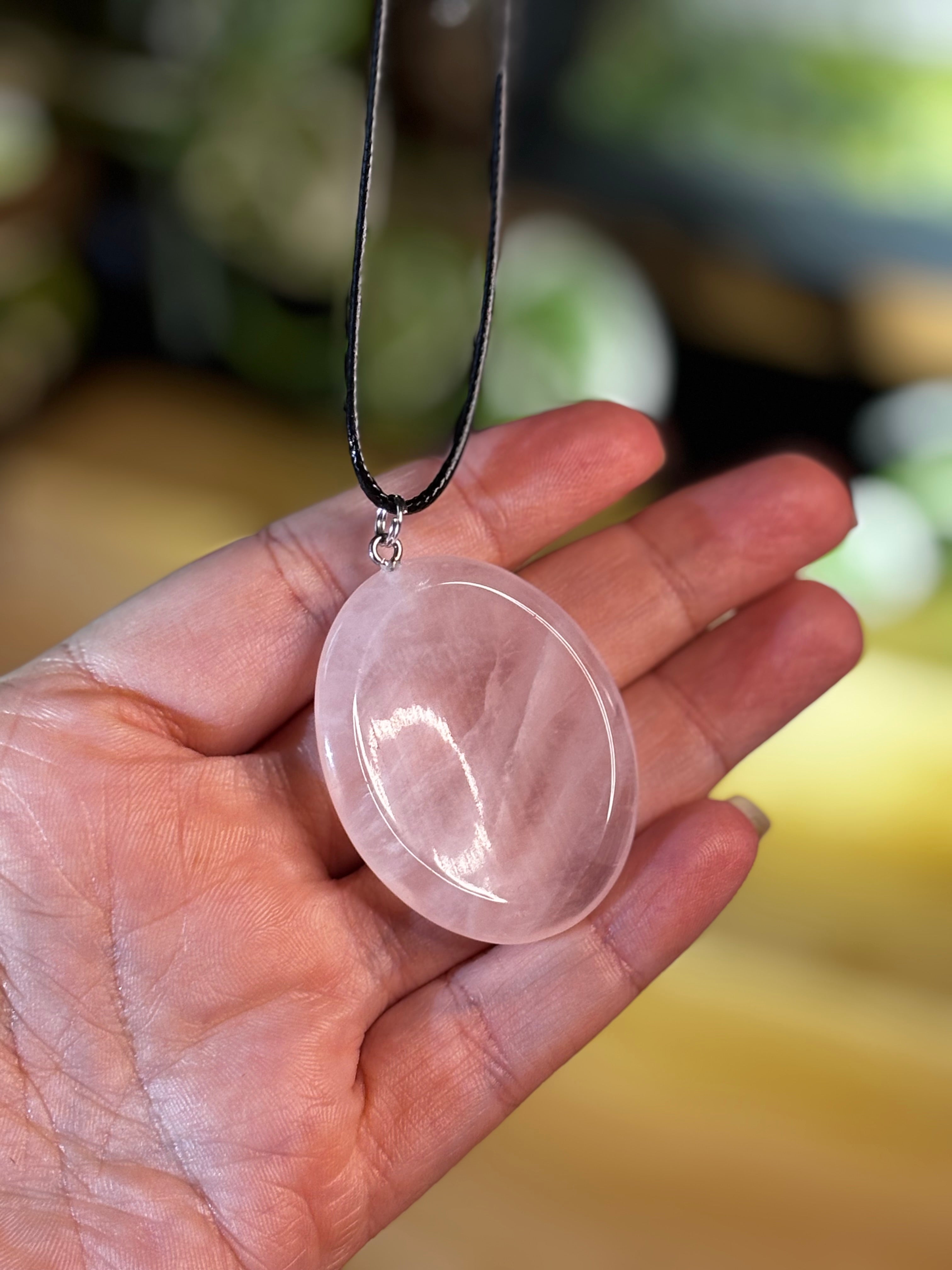 Rose Quartz Worry Stone Pendant 1