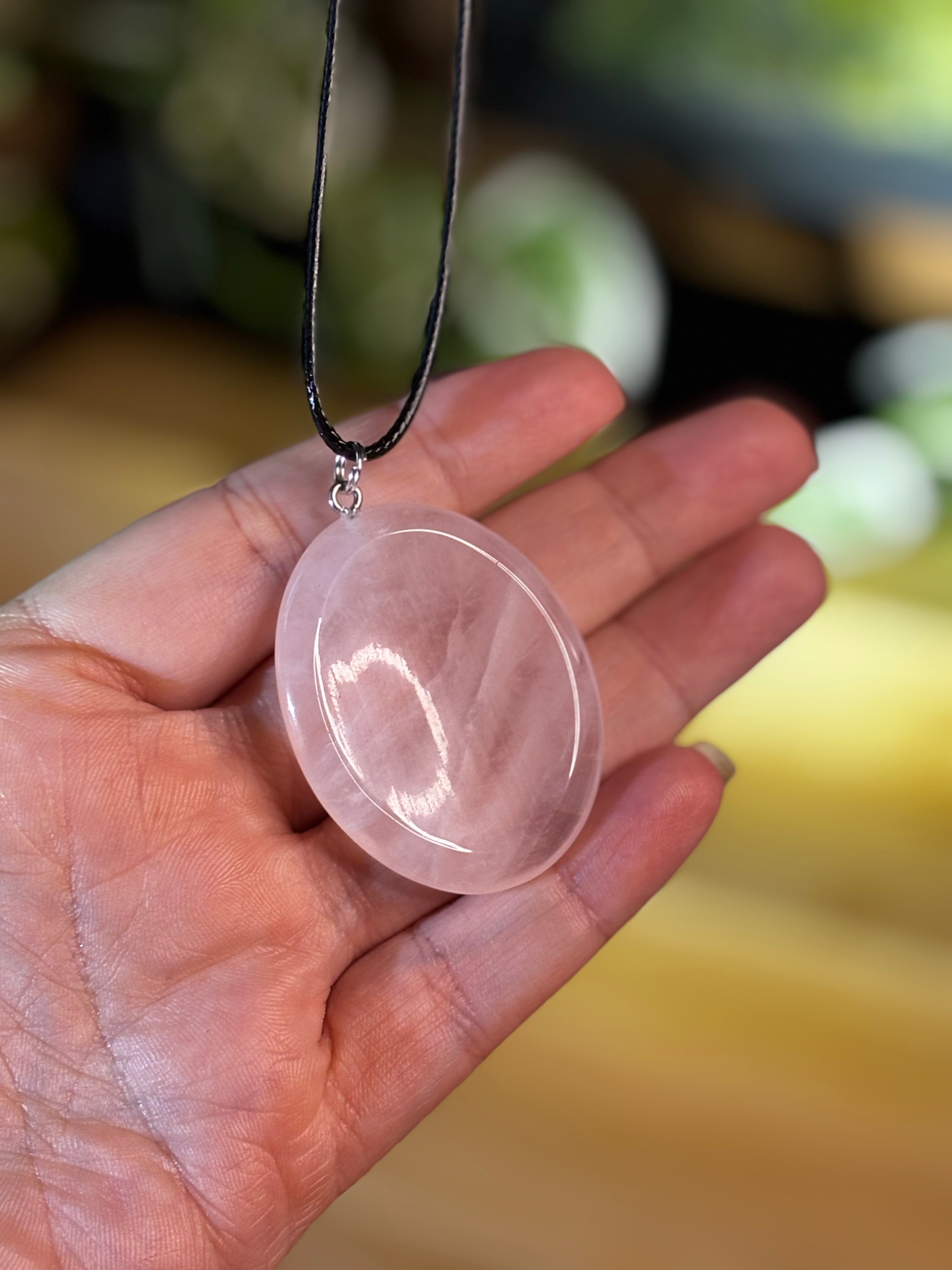 Rose Quartz Worry Stone Pendant 1
