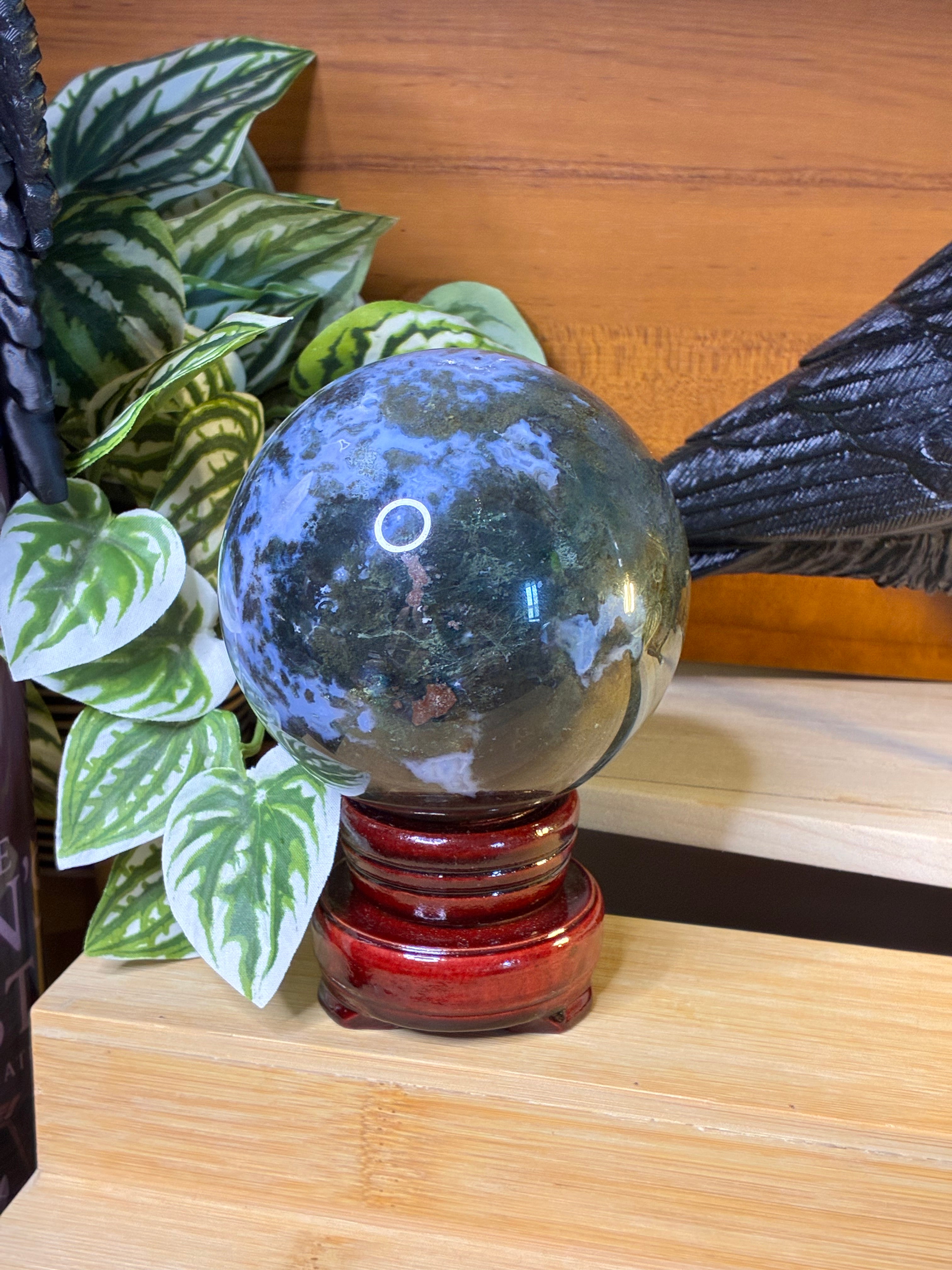Moss Agate Sphere with Stand