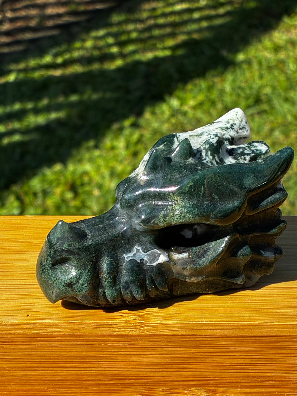 Dark Moss Agate Dragon Head