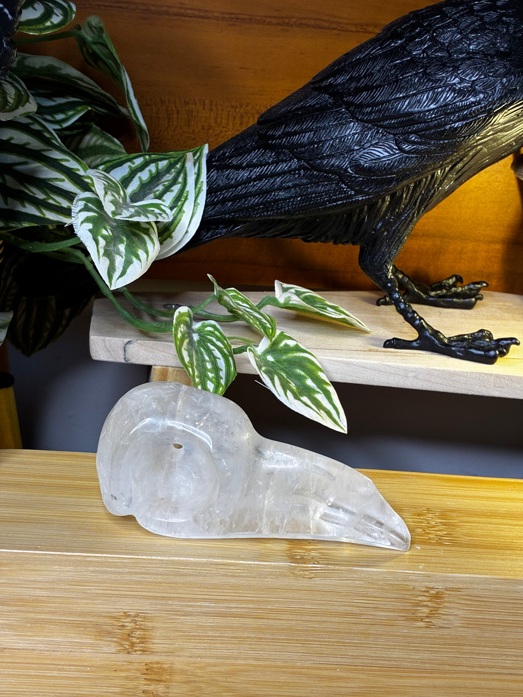 Clear Quartz Raven Skull