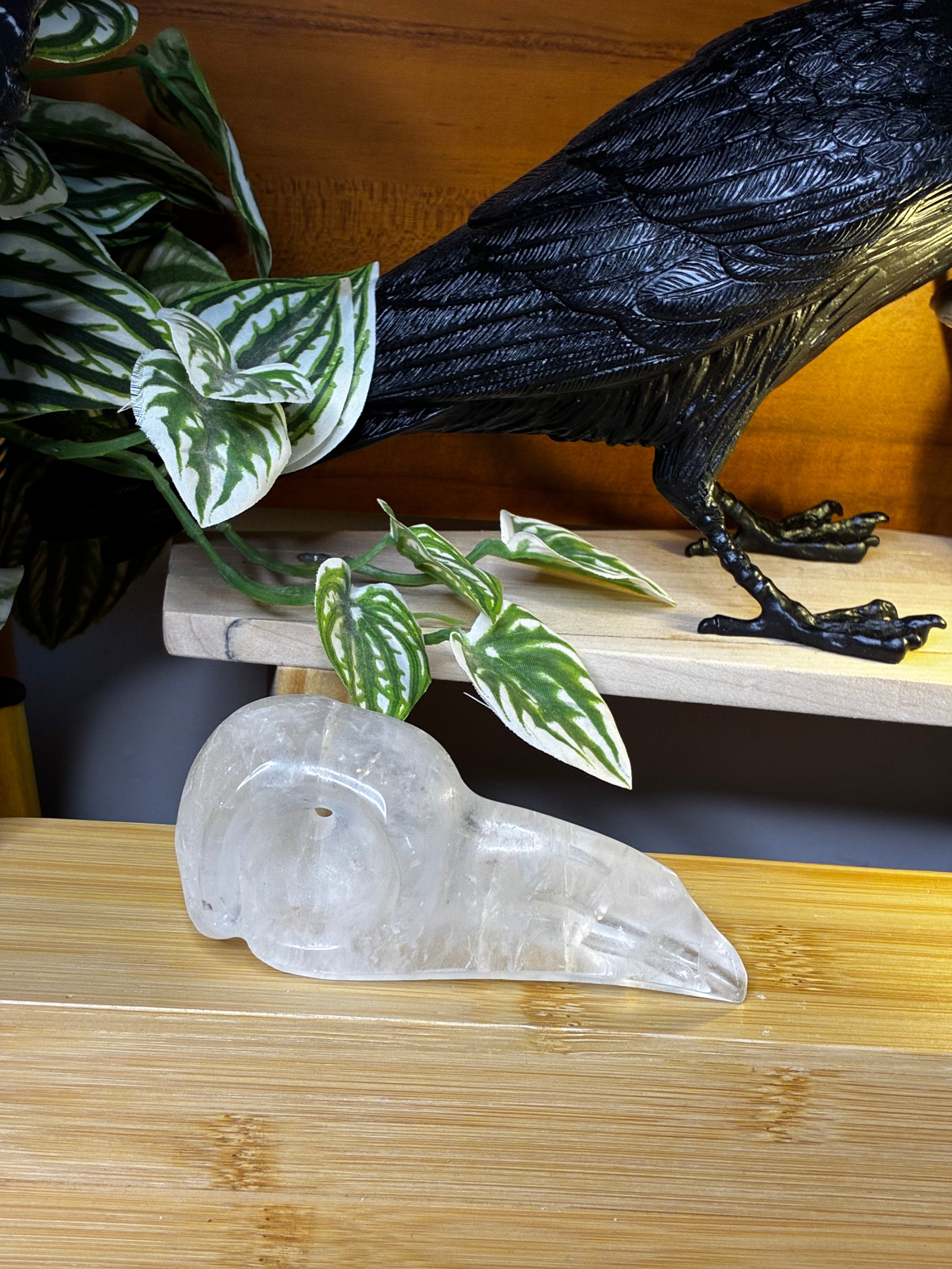 Clear Quartz Raven Skull