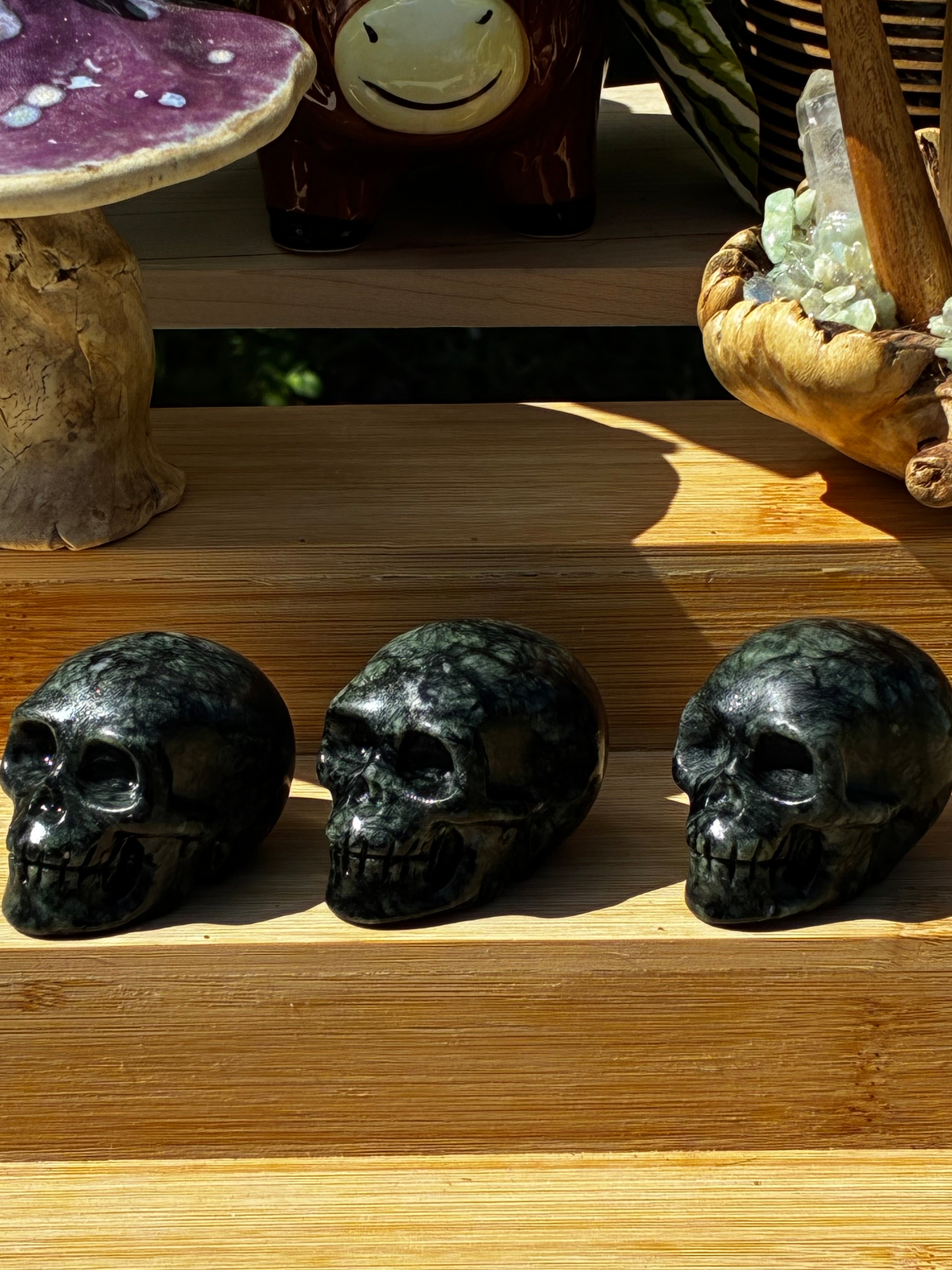 Dark Green Jade Skulls