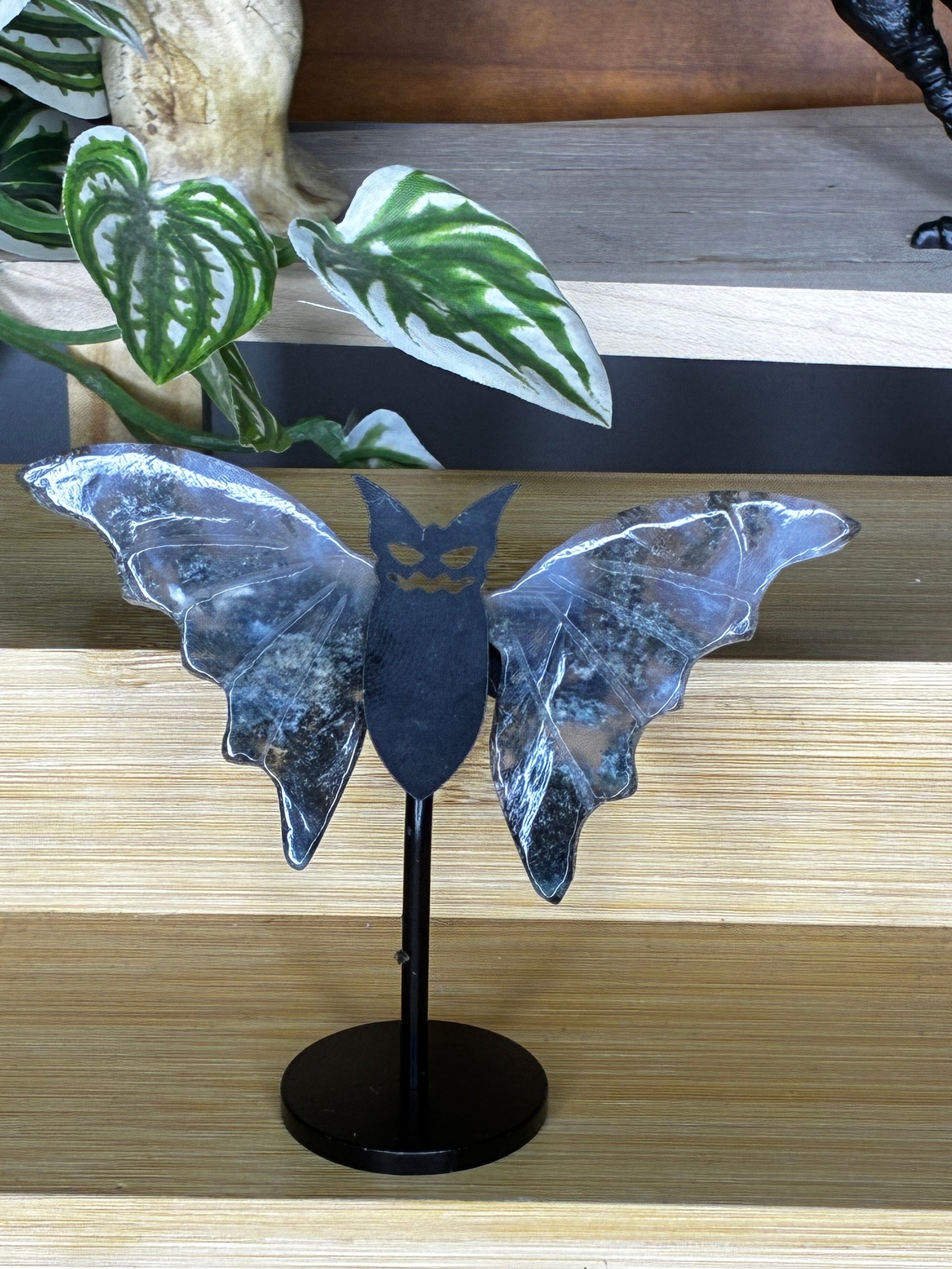 Moss Agate Bat Wings