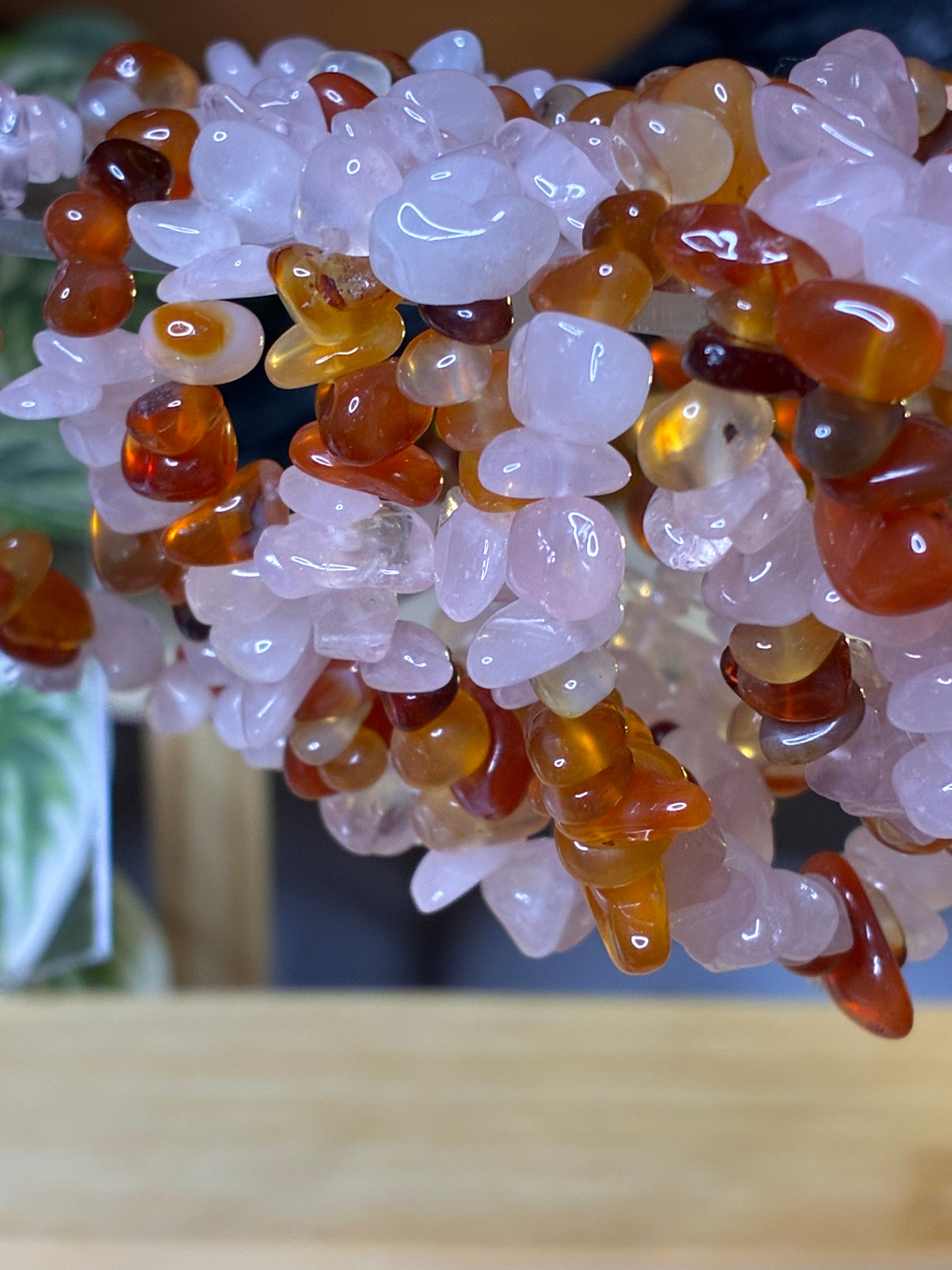 Carnelian + Rose Quartz Chip Bracelets