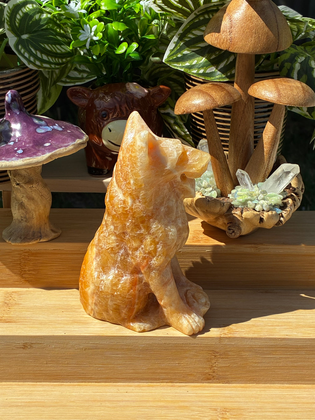 Orange Calcite Dog Carving