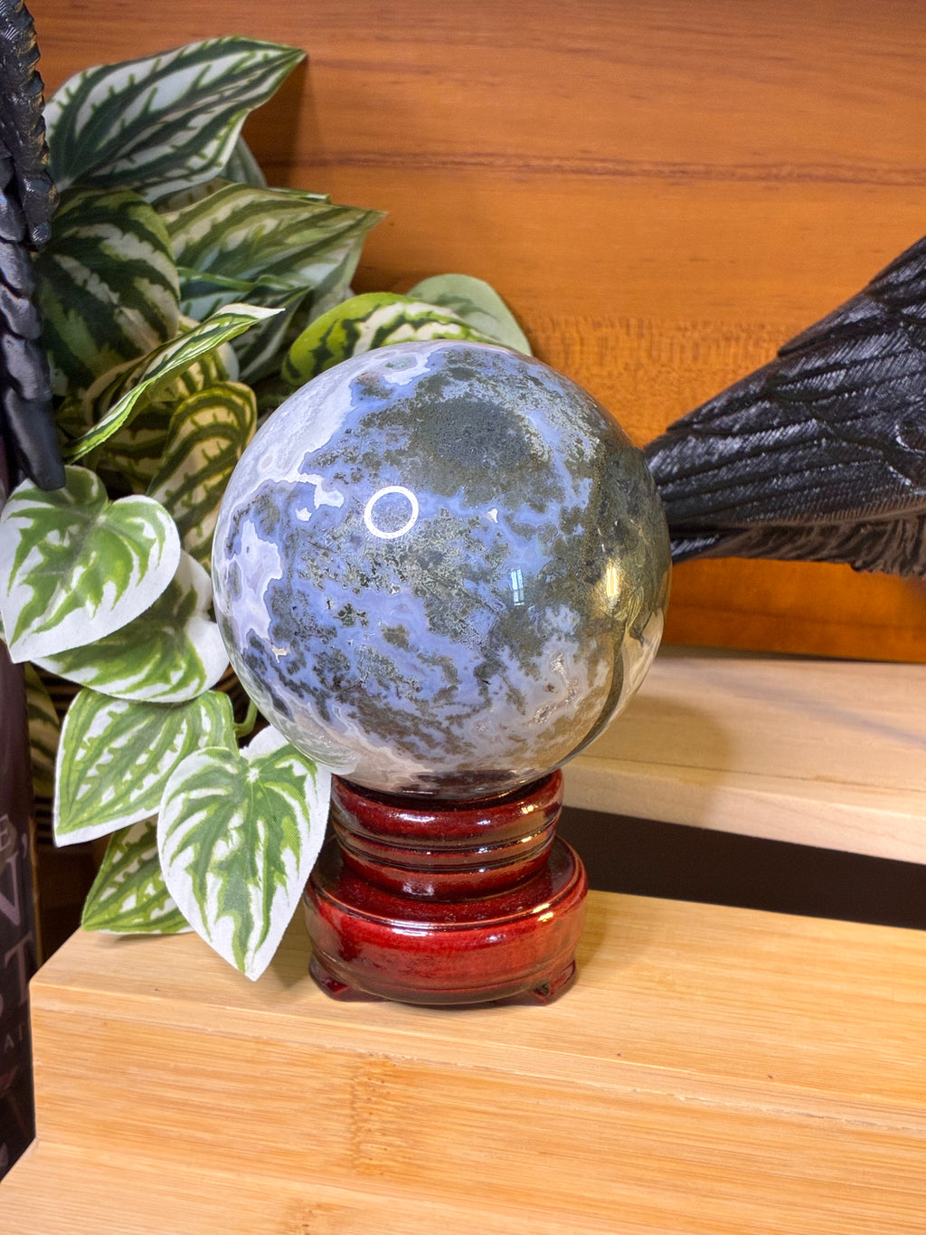 Moss Agate Sphere with Stand