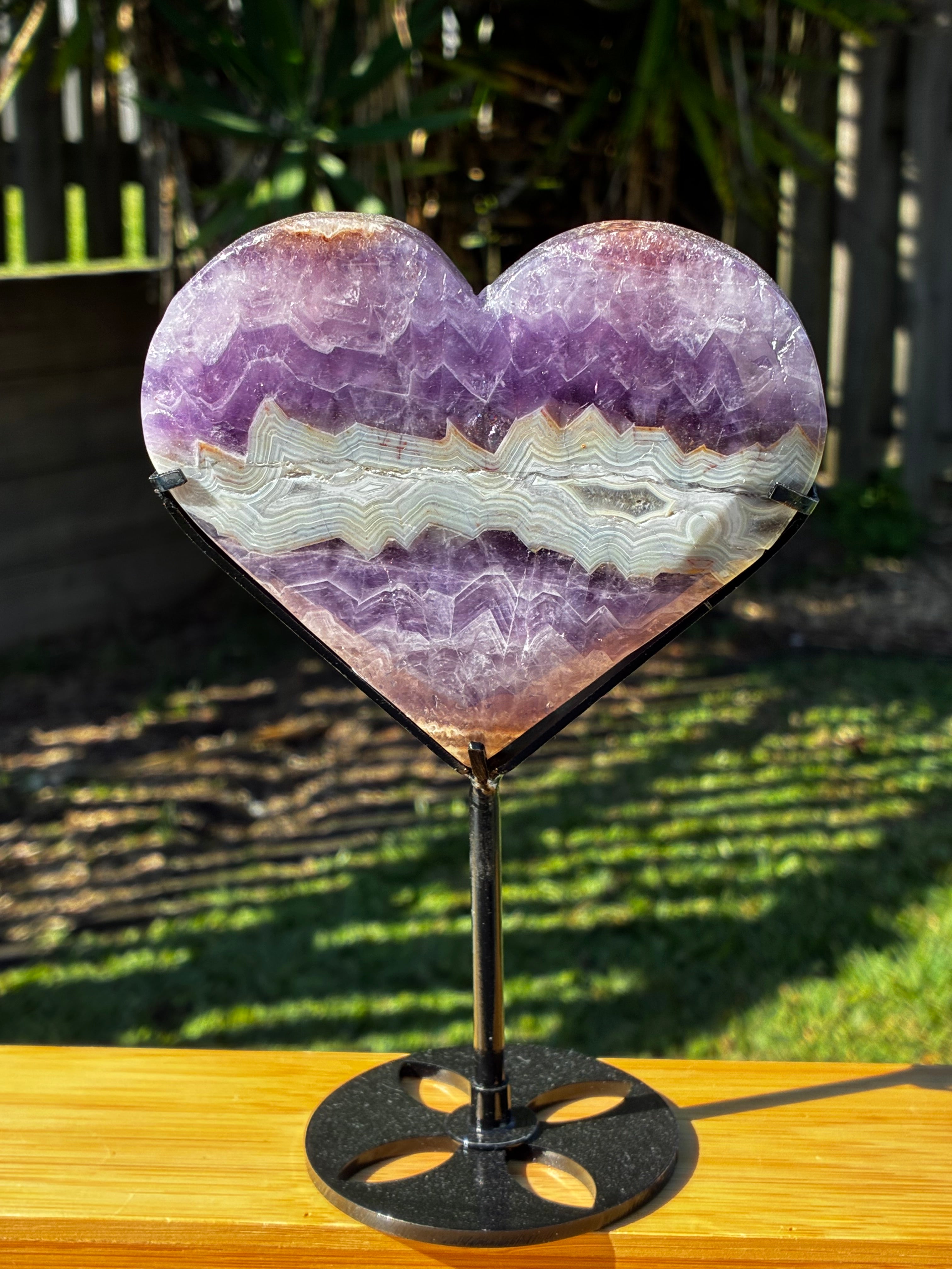 Amethyst & Crazy Lace Agate Heart on Stand