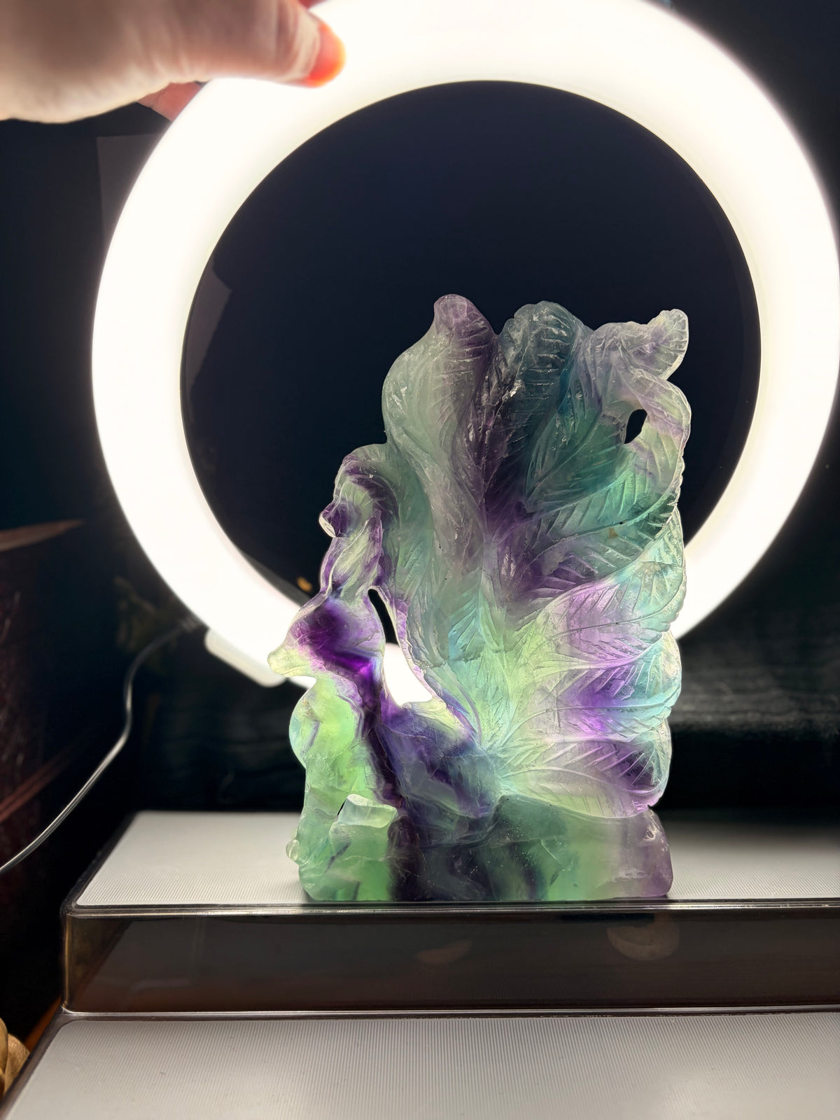 Rainbow Fluorite Kitsune Carving