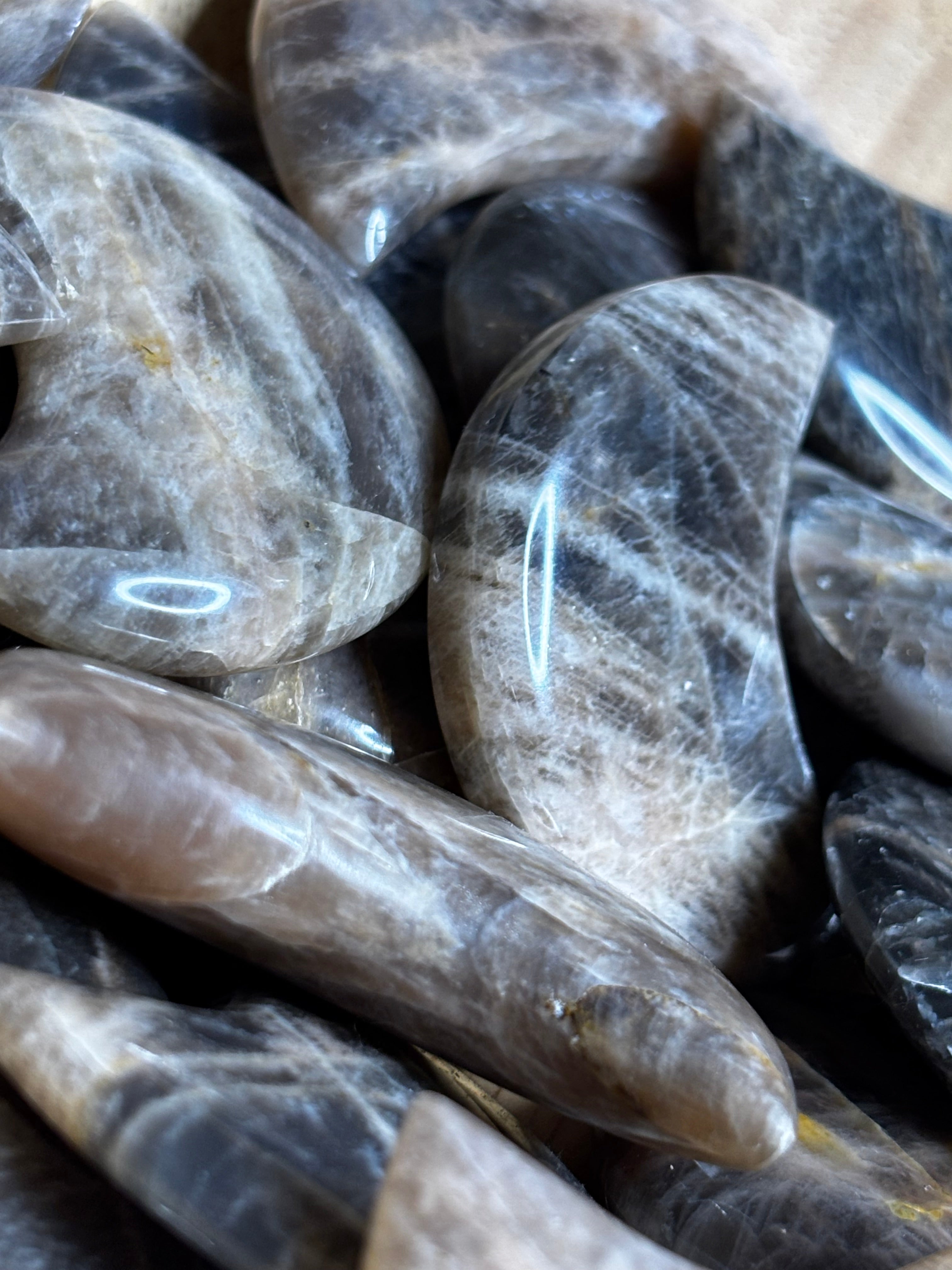 Peach/Black Moonstone Moons