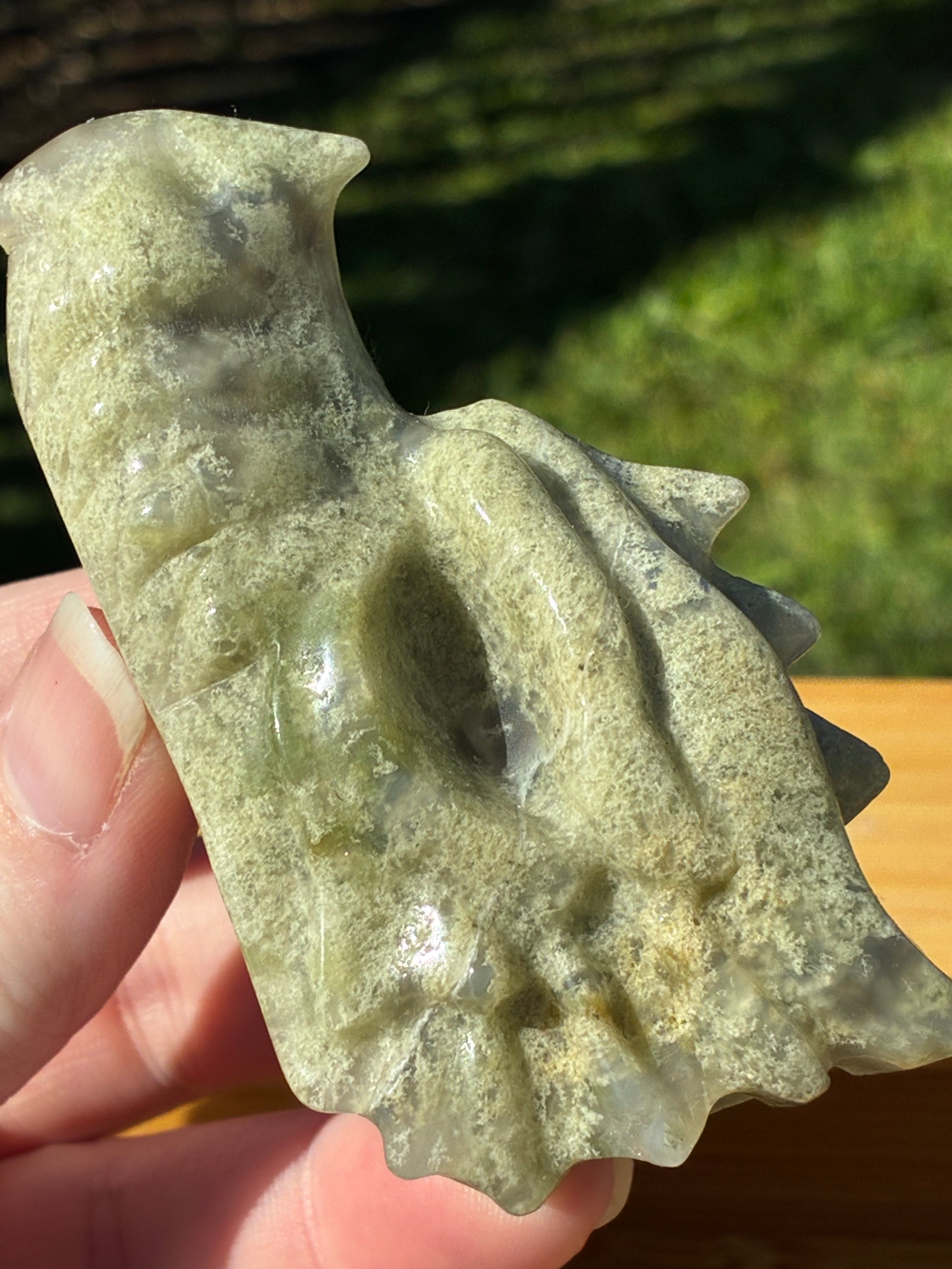 Pale Moss Agate Dragon Head