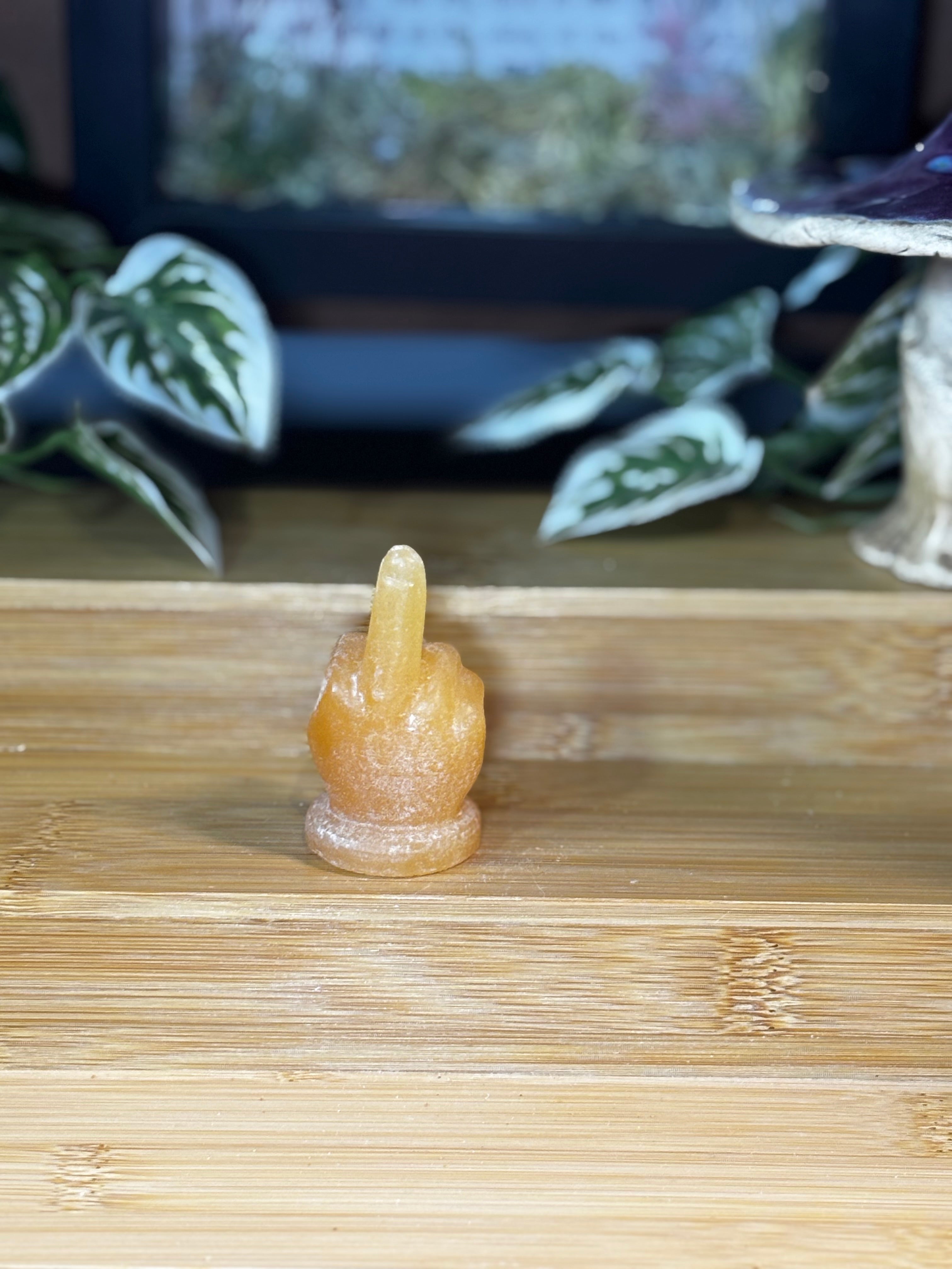 Orange Calcite Middle Finger Carving