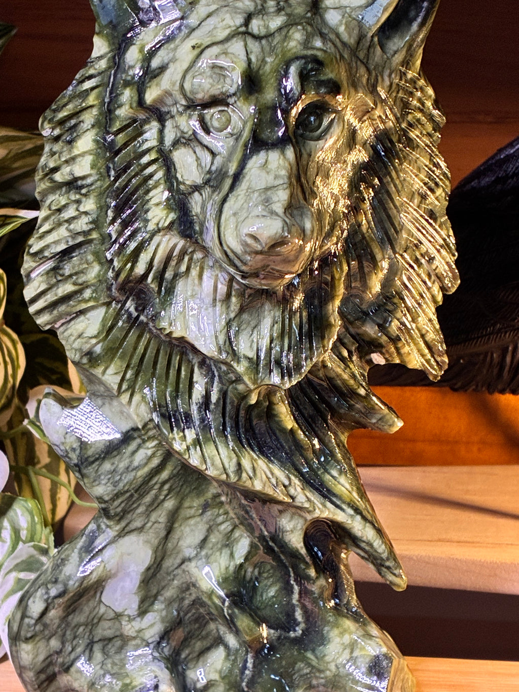 Green Jade Wolf Head Carving
