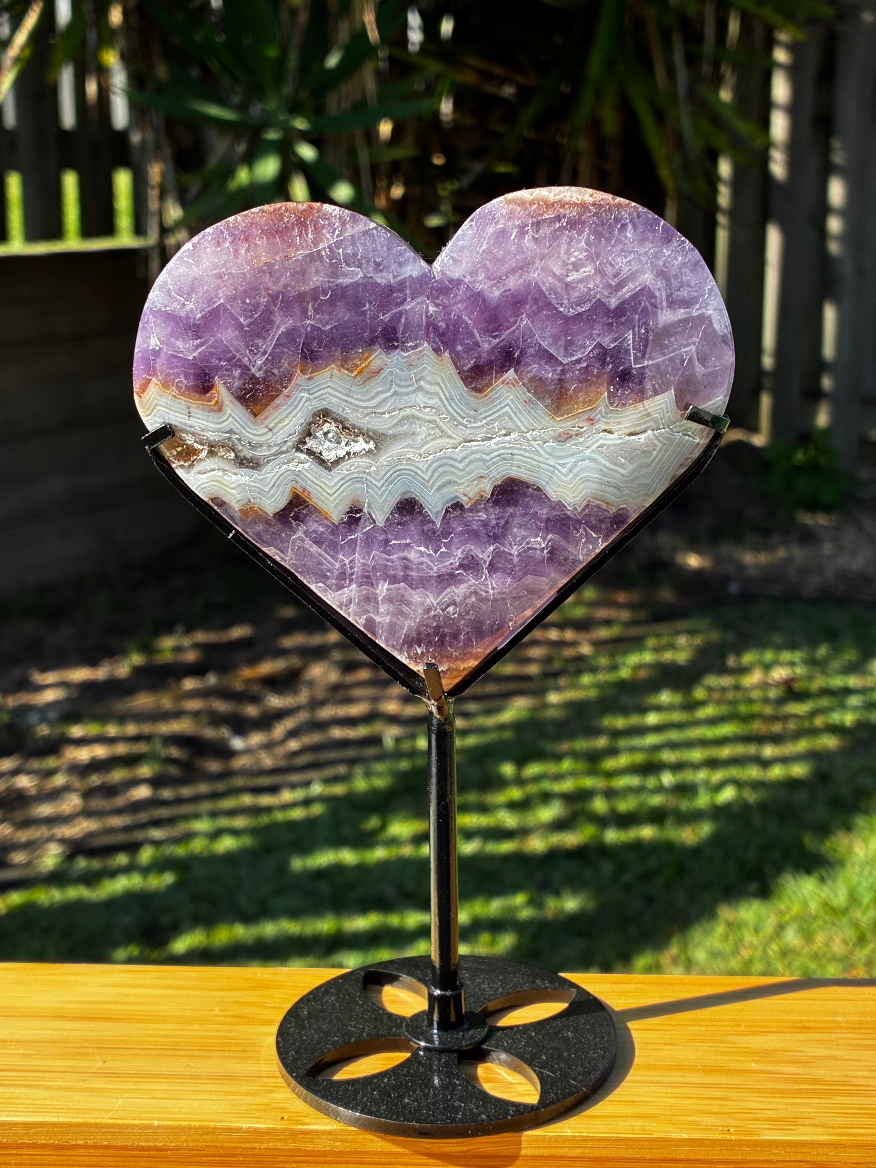 Amethyst & Crazy Lace Agate Heart on Stand