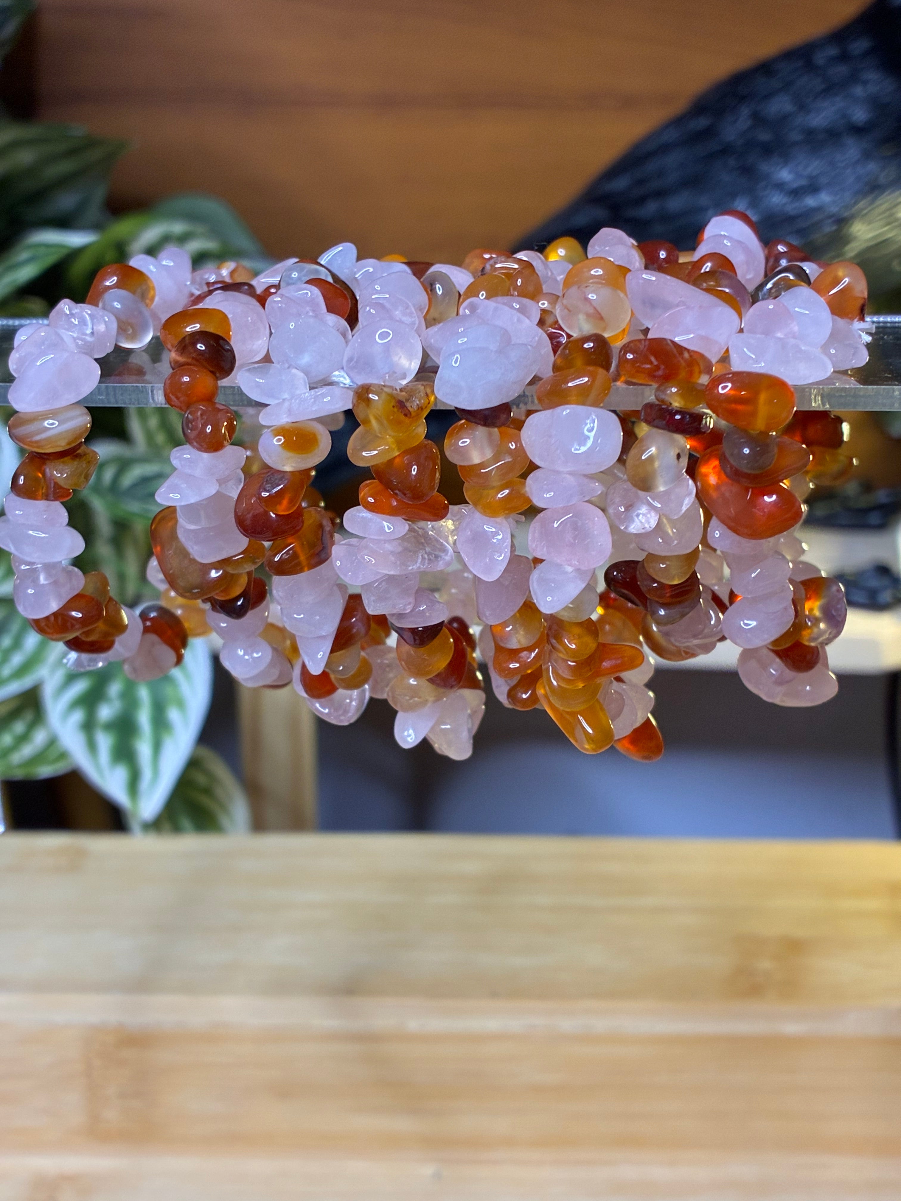 Carnelian + Rose Quartz Chip Bracelets
