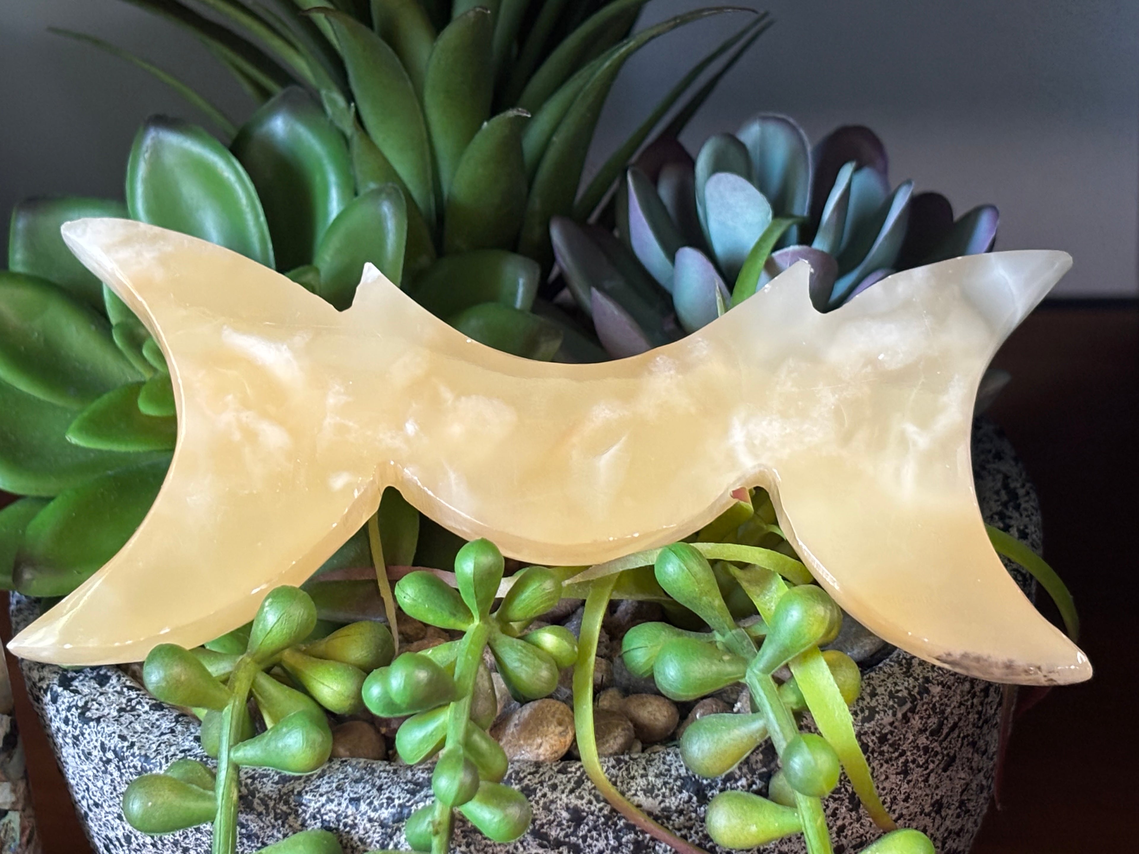 Honey Calcite Tri-Moon