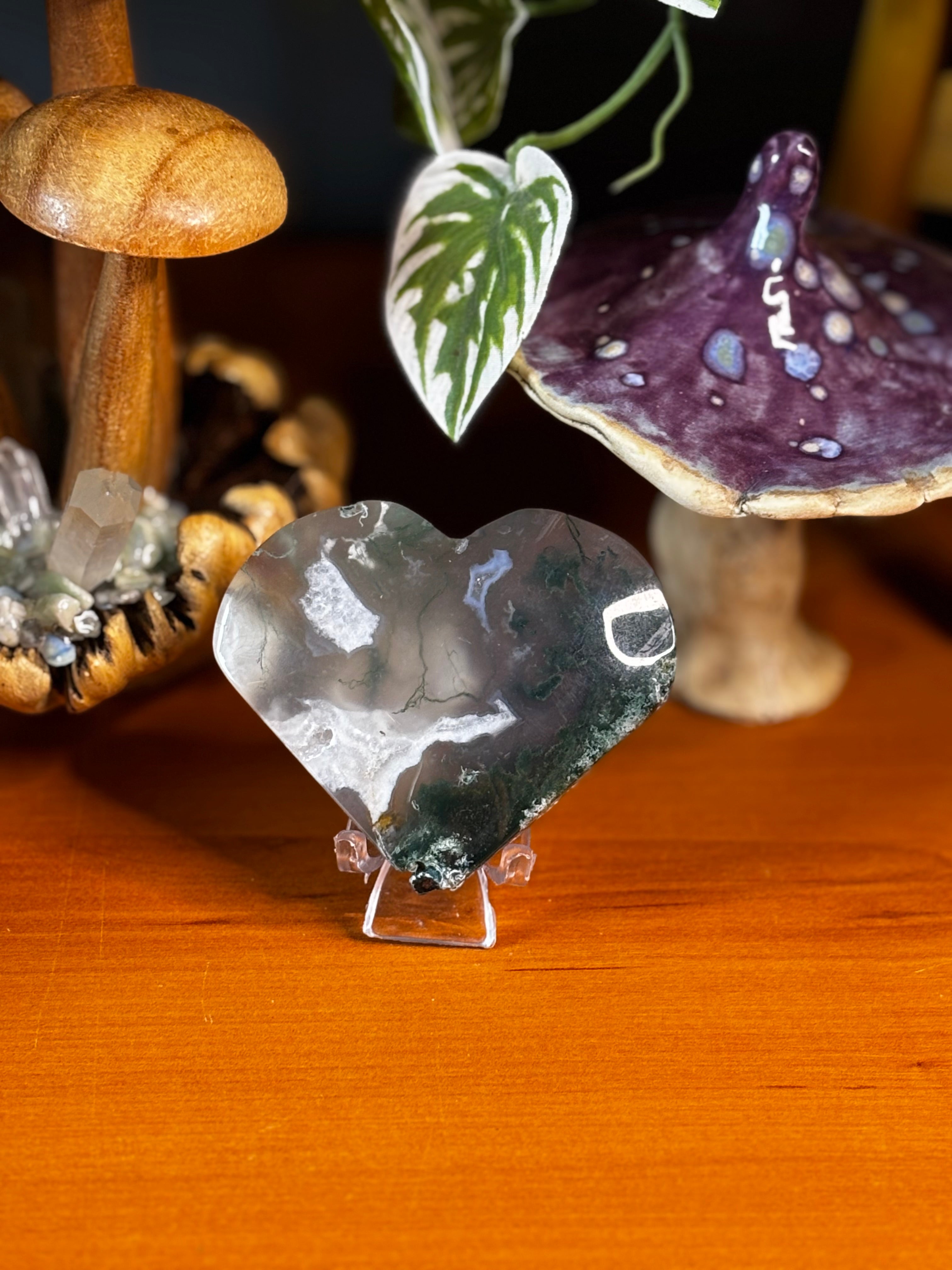 Moss Agate Heart Golden Healer Inclusion