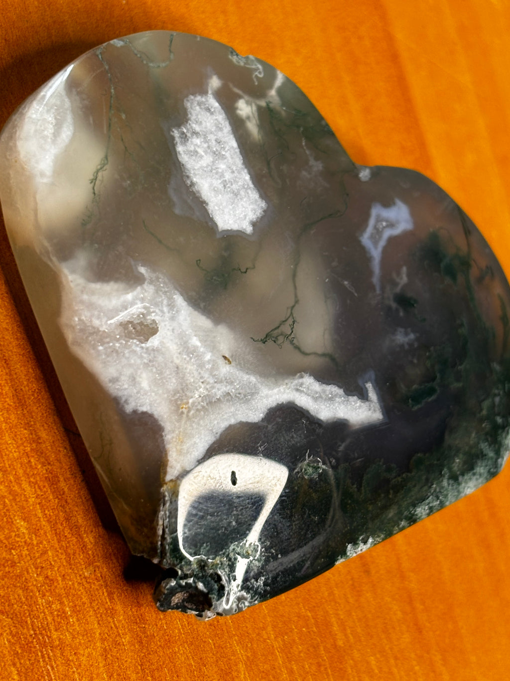 Moss Agate Heart Golden Healer Inclusion
