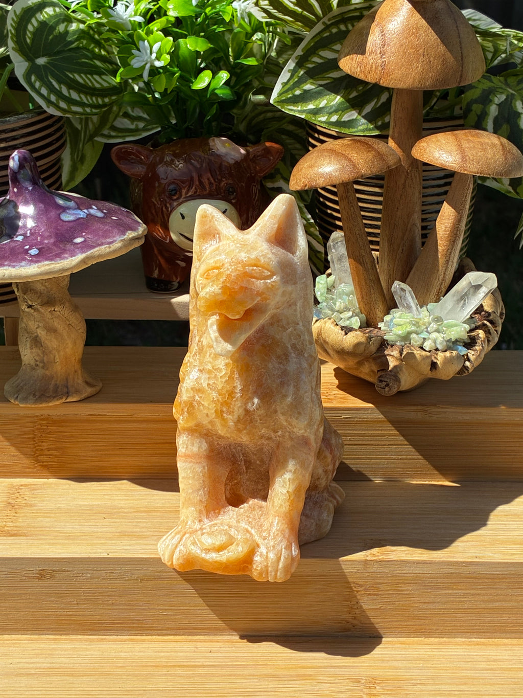Orange Calcite Dog Carving