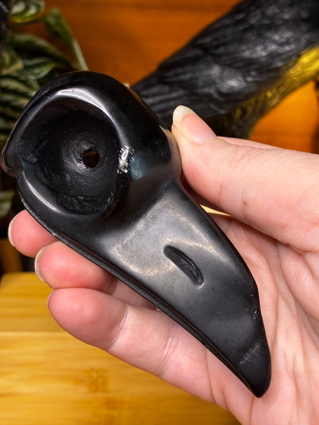 Black Obsidian Raven Skull