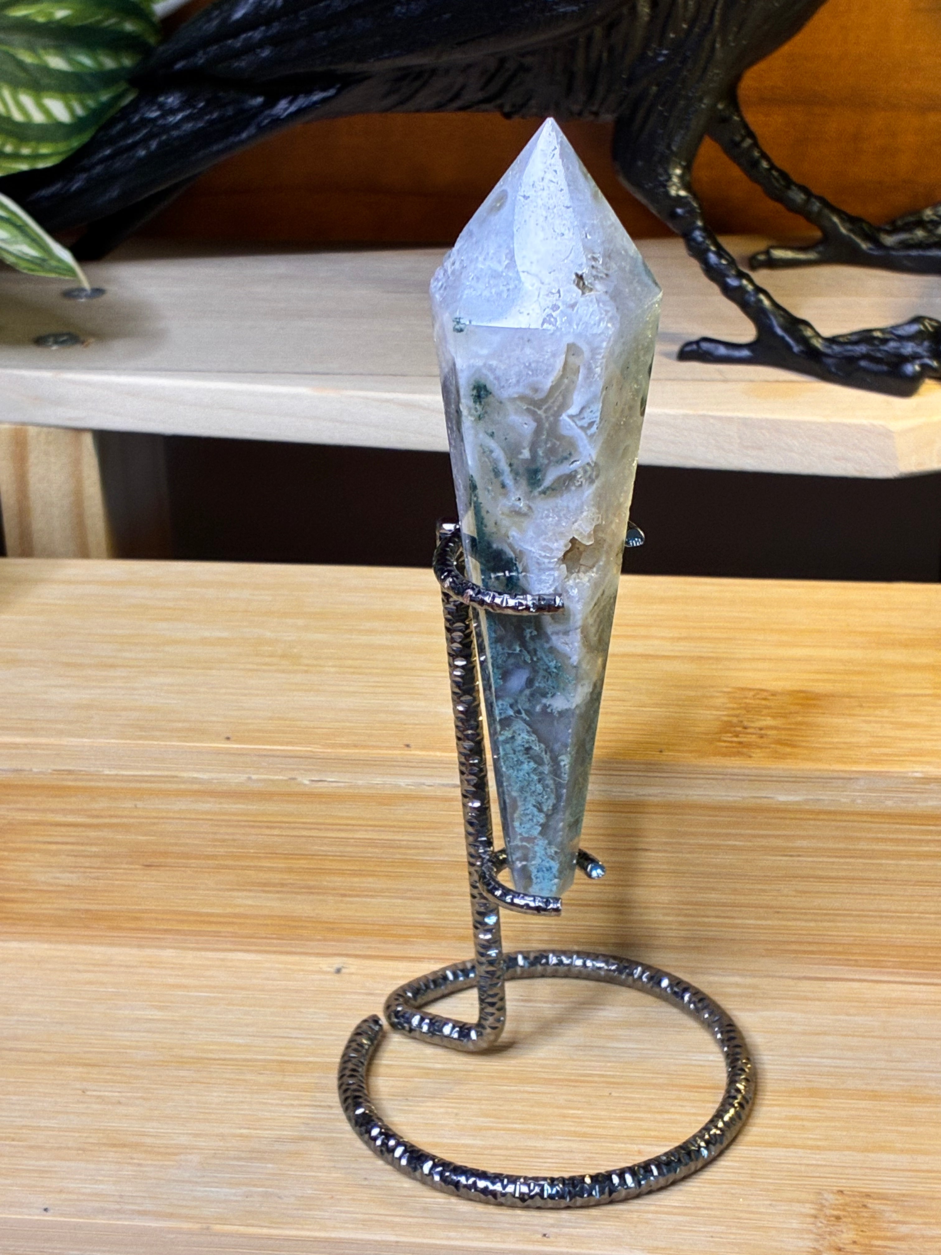 Moss Agate Wand w/Stand