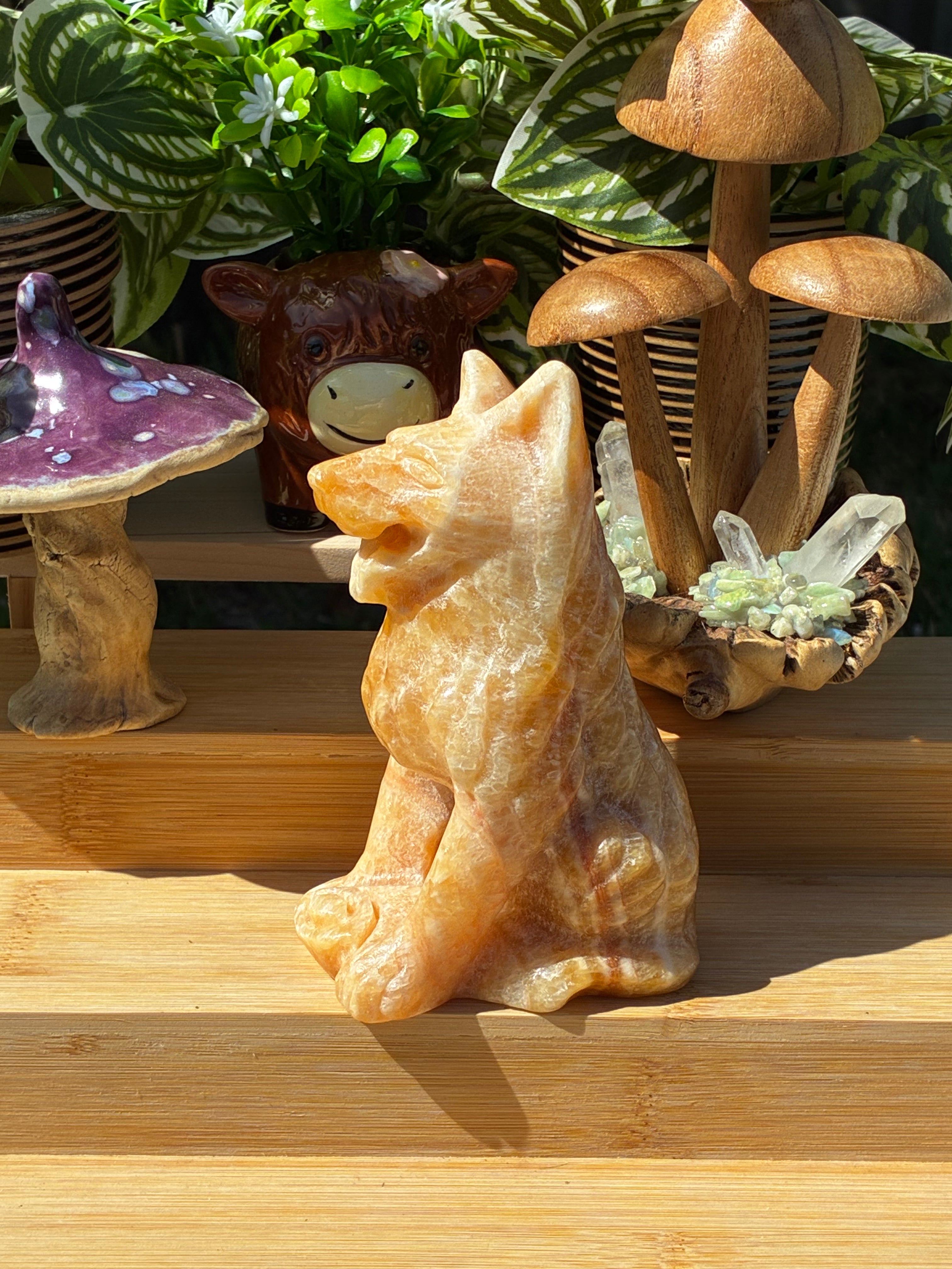 Orange Calcite Dog Carving