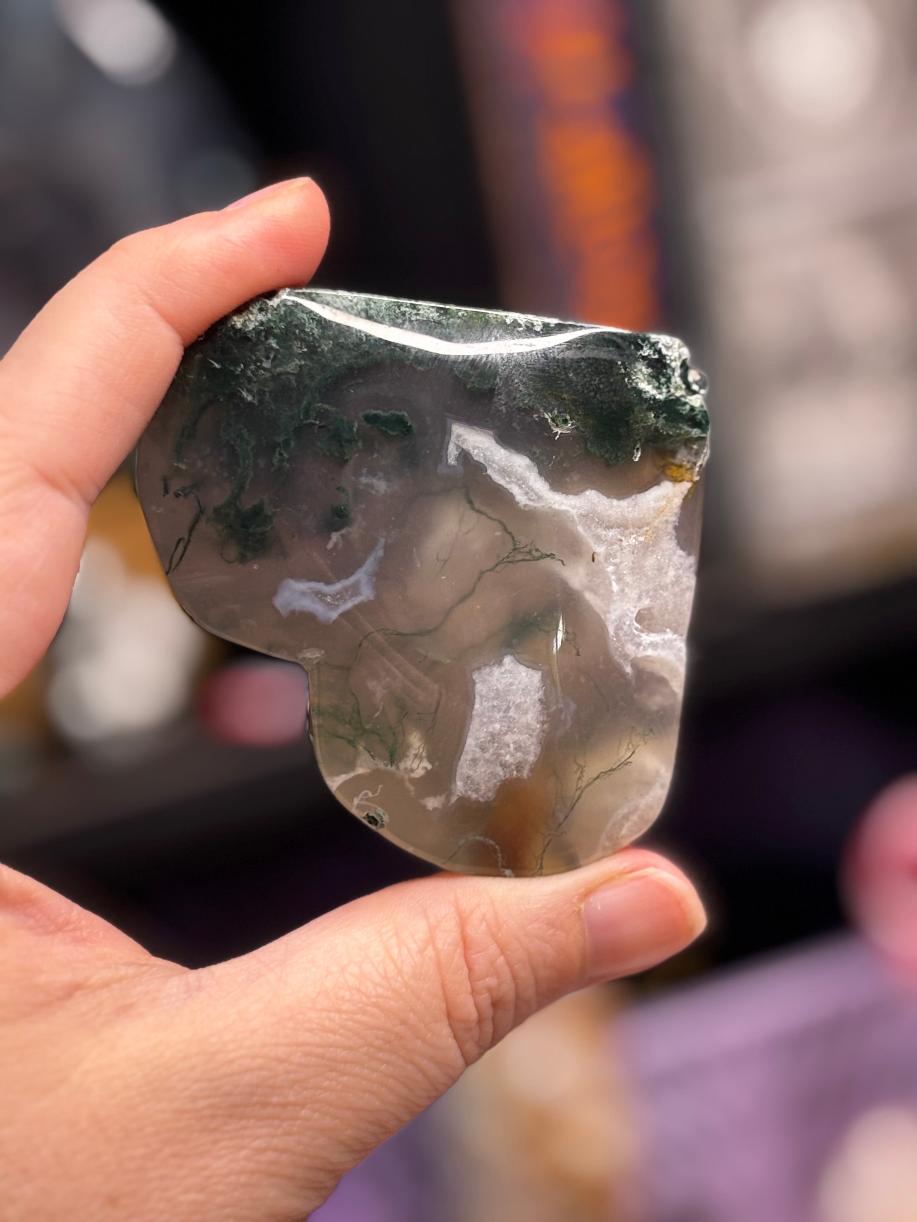 Moss Agate Heart Golden Healer Inclusion