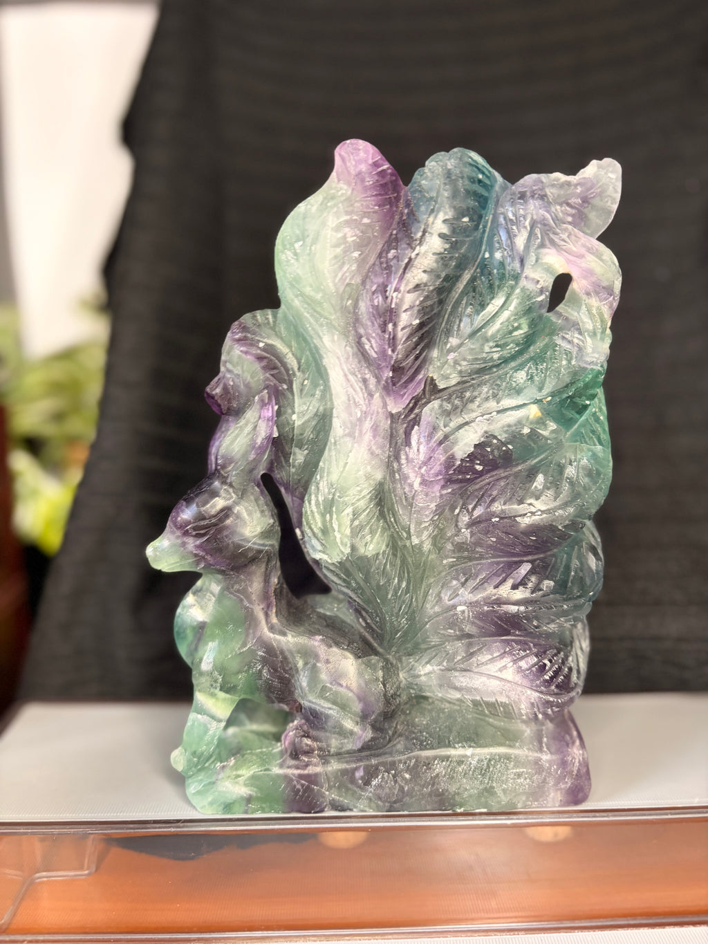 Rainbow Fluorite Kitsune Carving