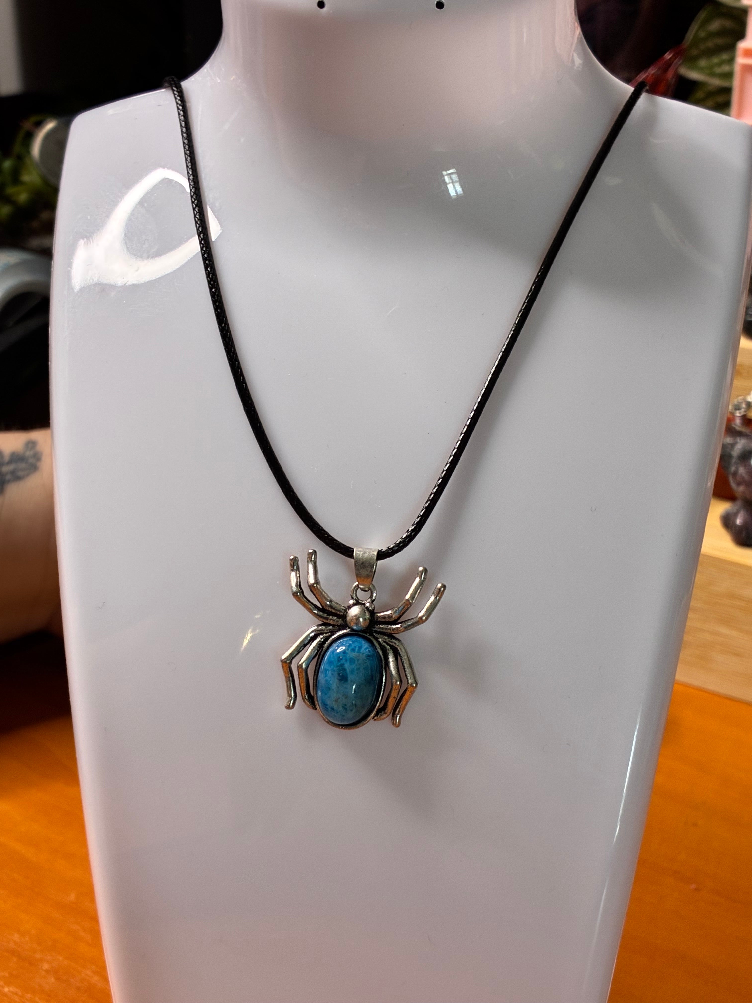Blue Apatite Spider Pendant