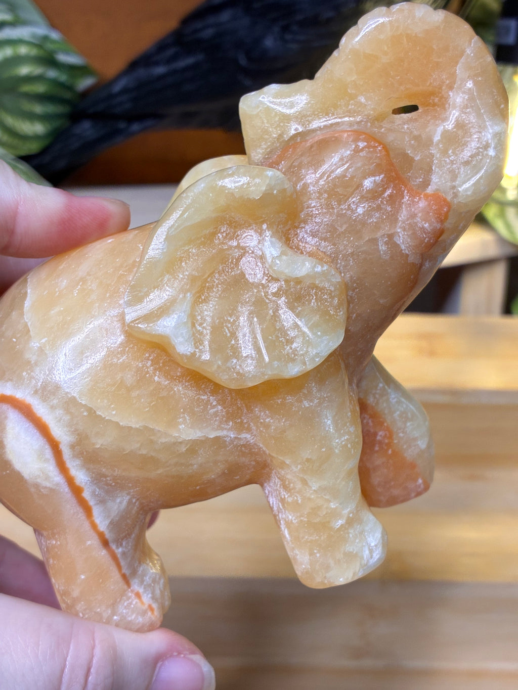 Orange Calcite Elephant Carving