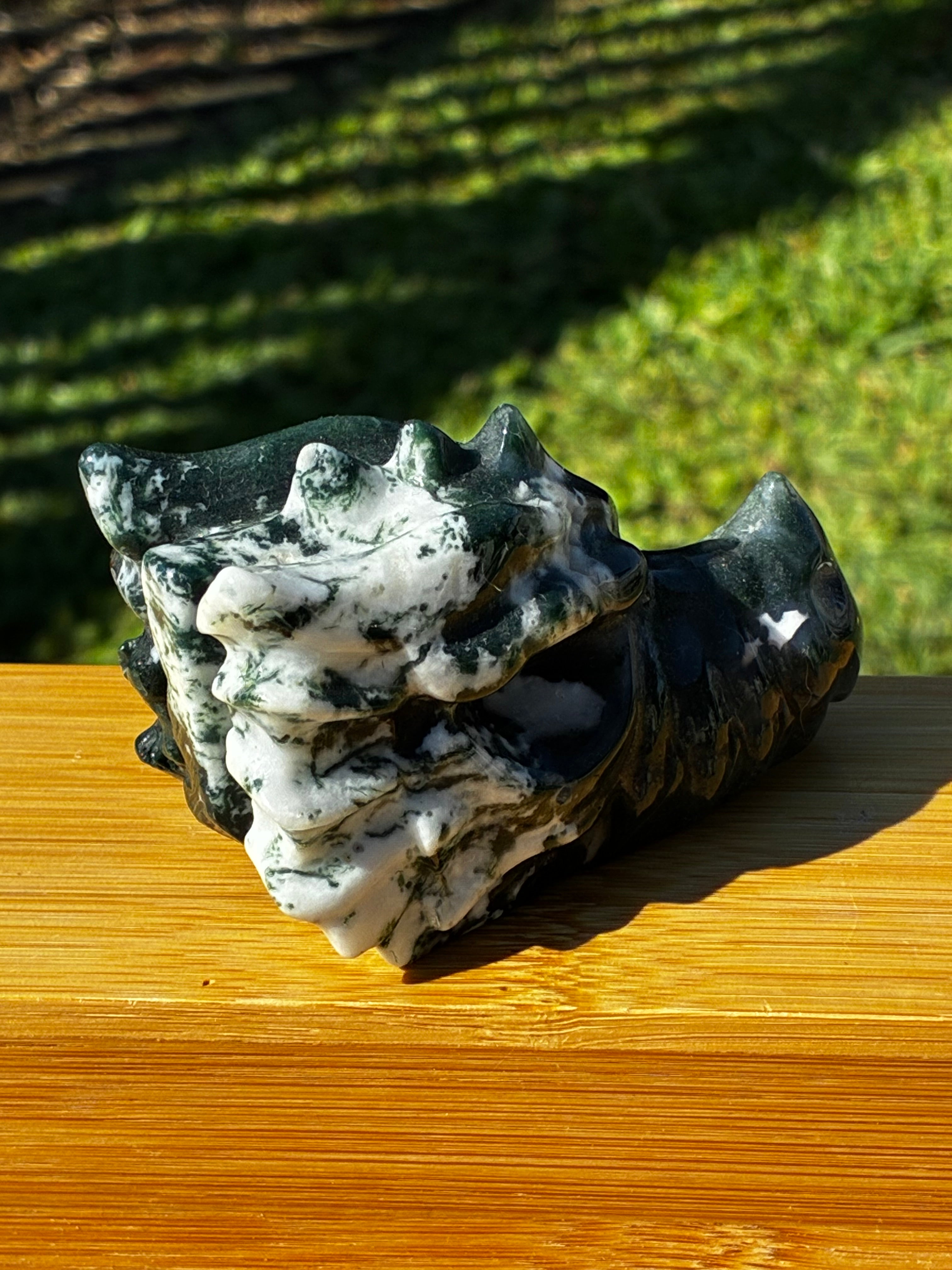 Dark Moss Agate Dragon Head