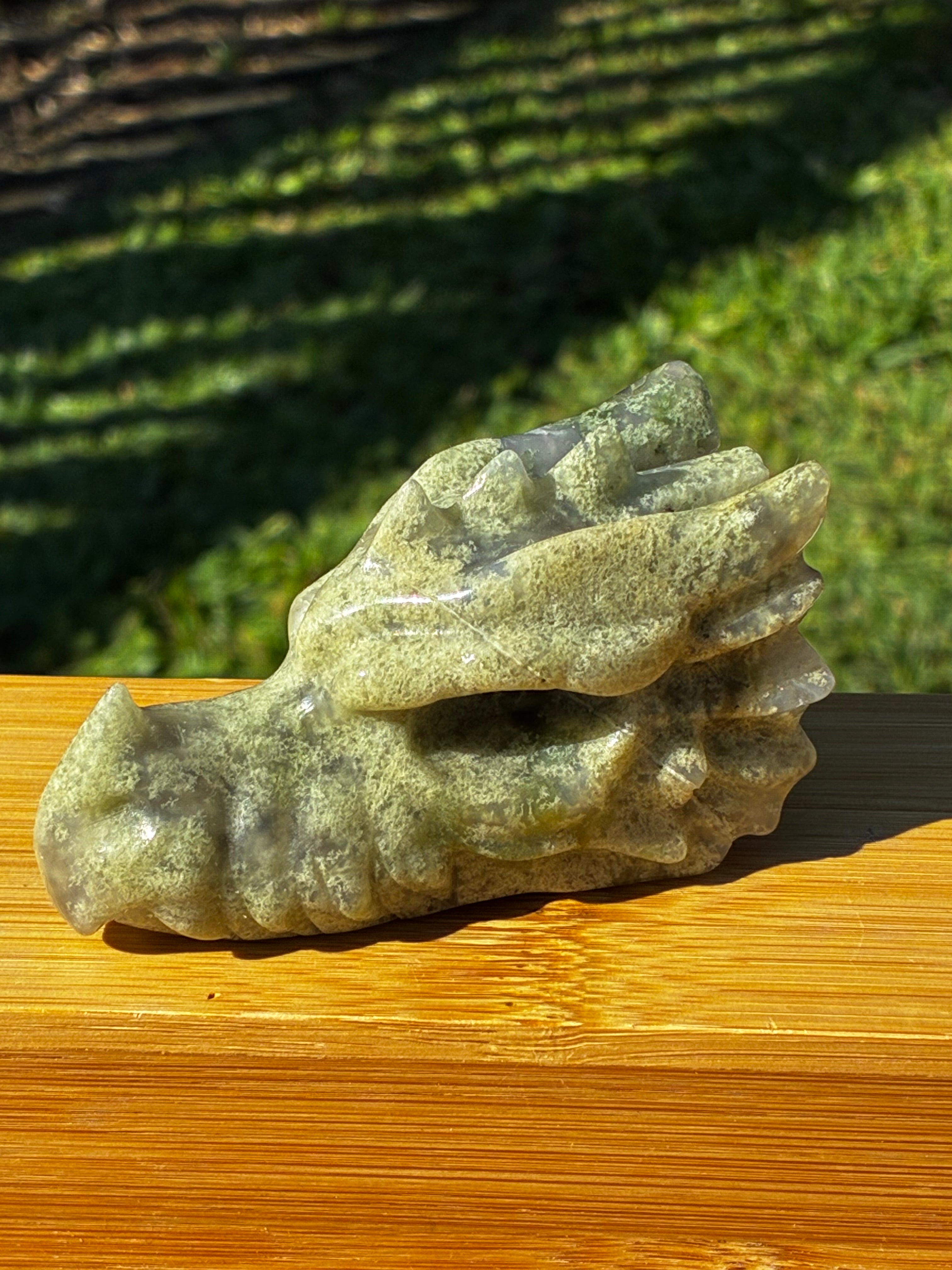 Pale Moss Agate Dragon Head