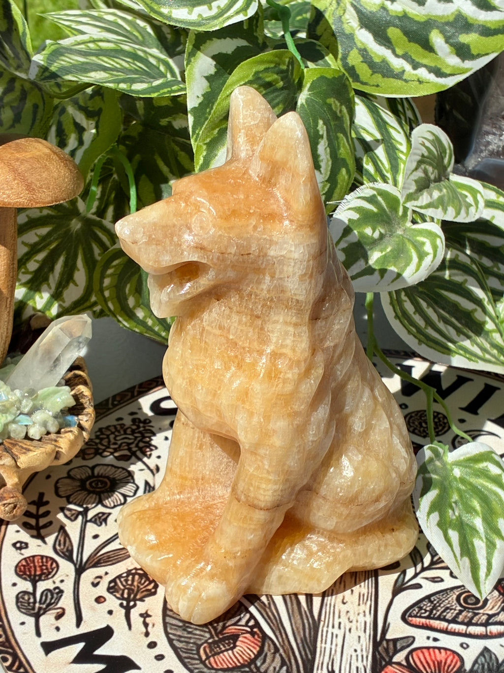 Orange Calcite Dog Carving