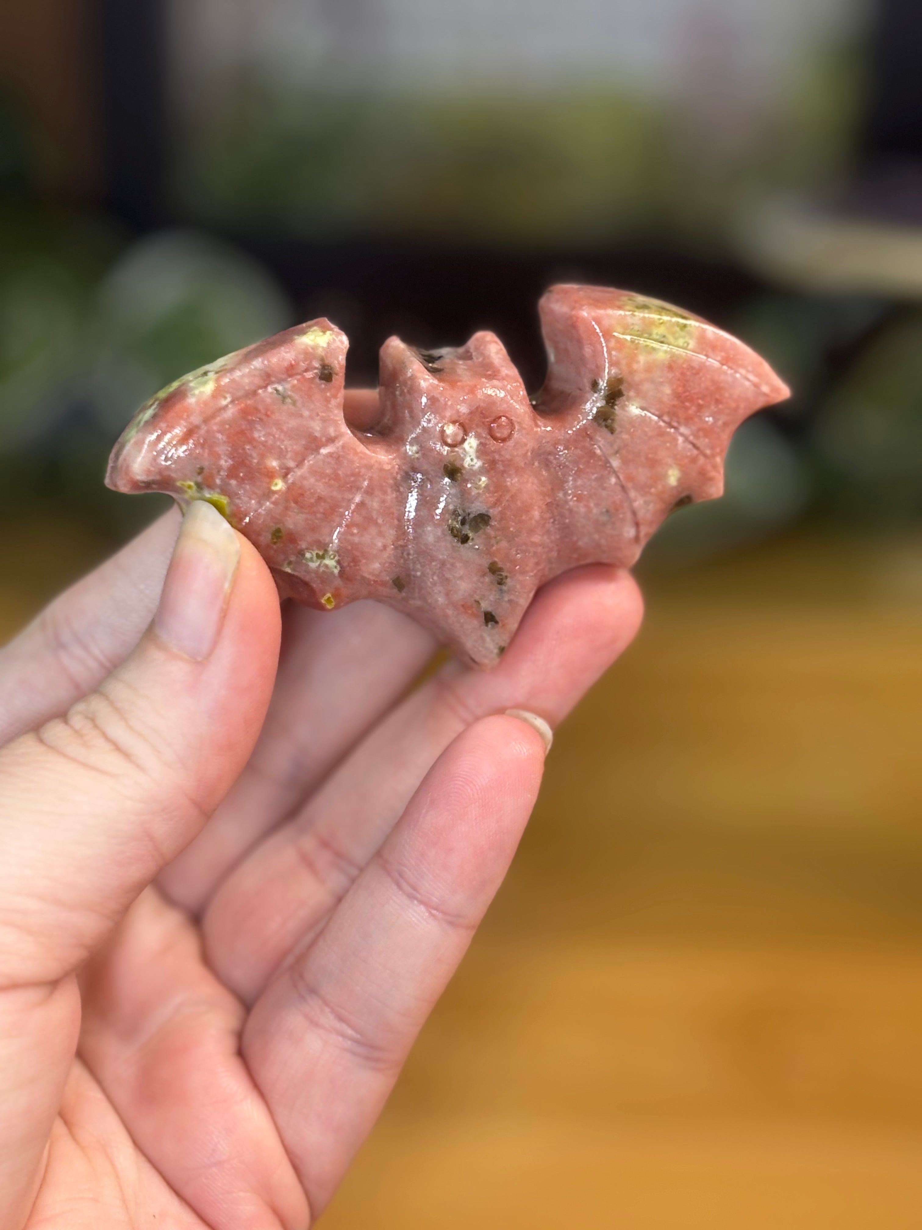 Peach Blossom Jade Bat Carving