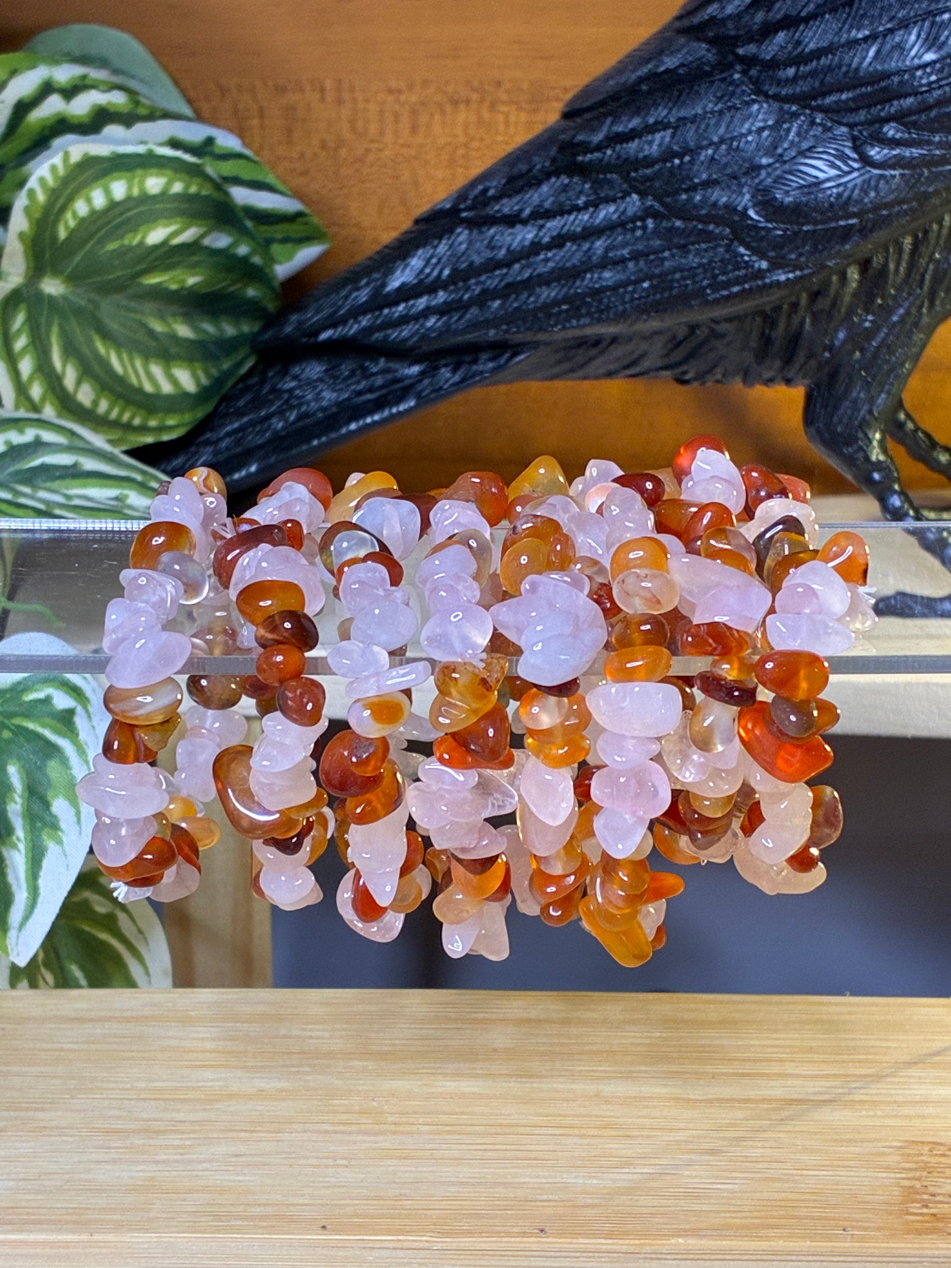 Carnelian + Rose Quartz Chip Bracelets