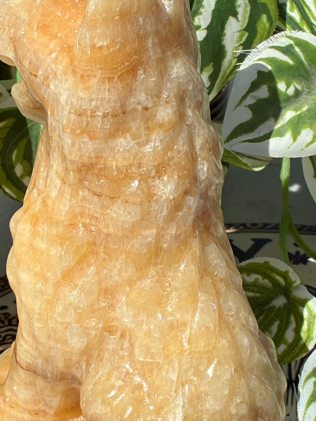 Orange Calcite Dog Carving