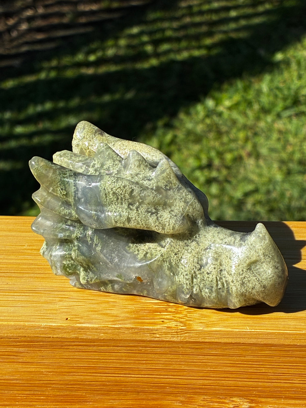 Pale Moss Agate Dragon Head