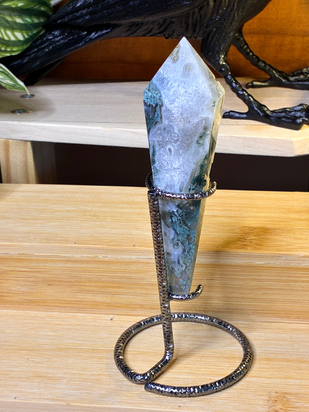 Moss Agate Wand w/Stand