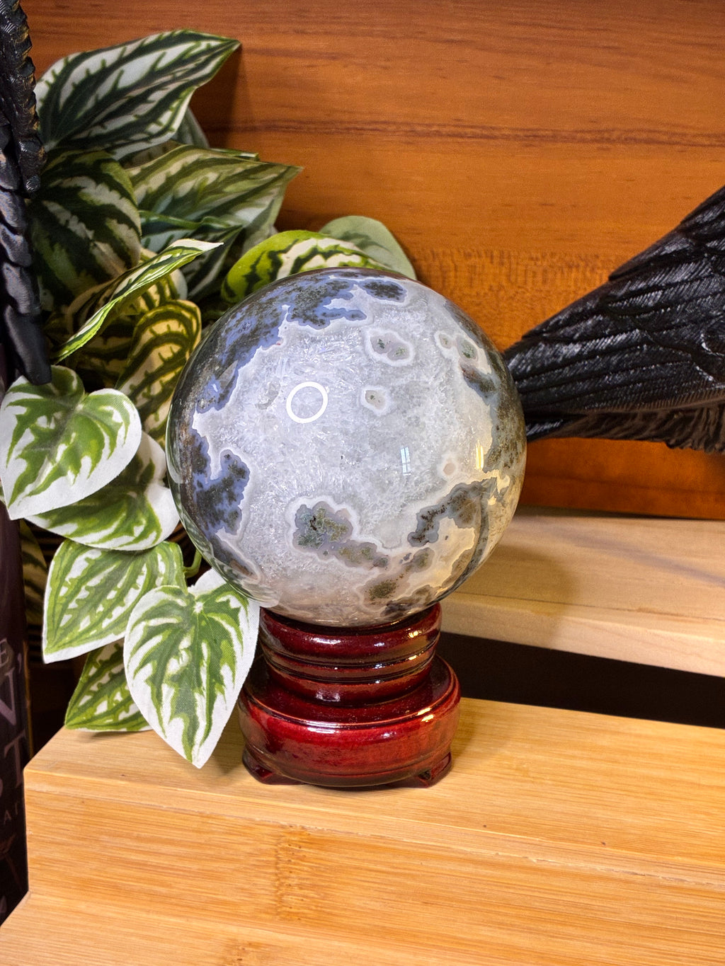 Moss Agate Sphere with Stand