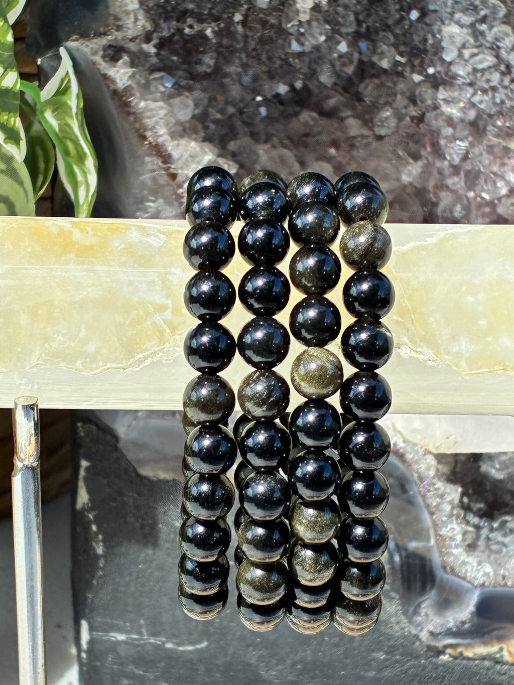8mm Gold Sheen Obsidian Bracelet