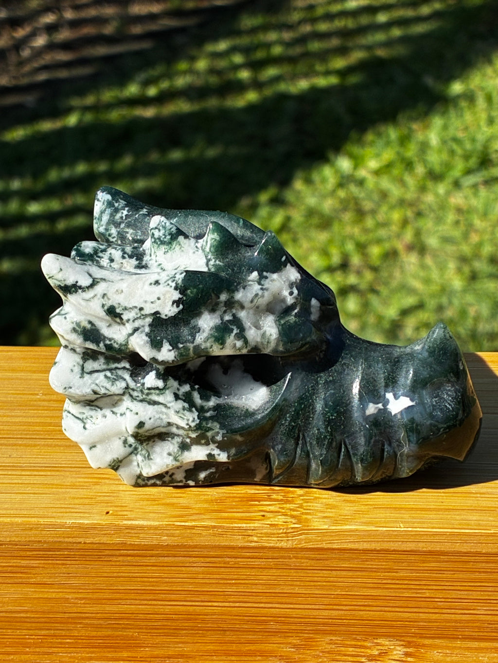 Dark Moss Agate Dragon Head