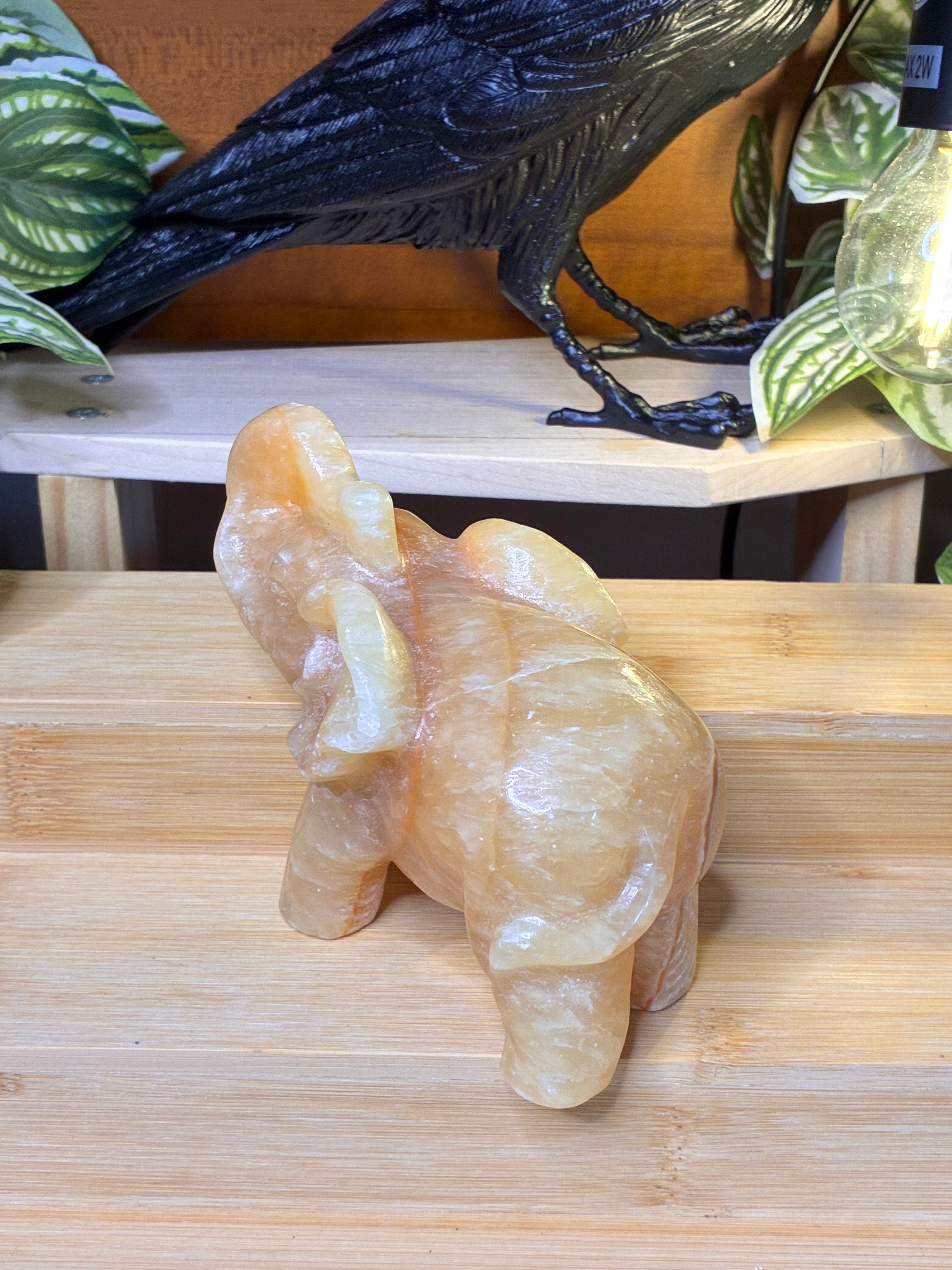 Orange Calcite Elephant Carving