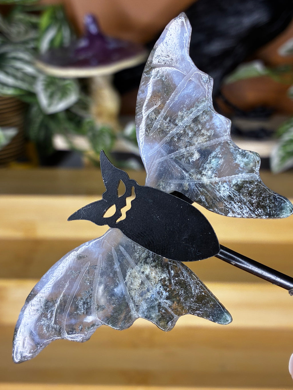 Moss Agate Bat Wings