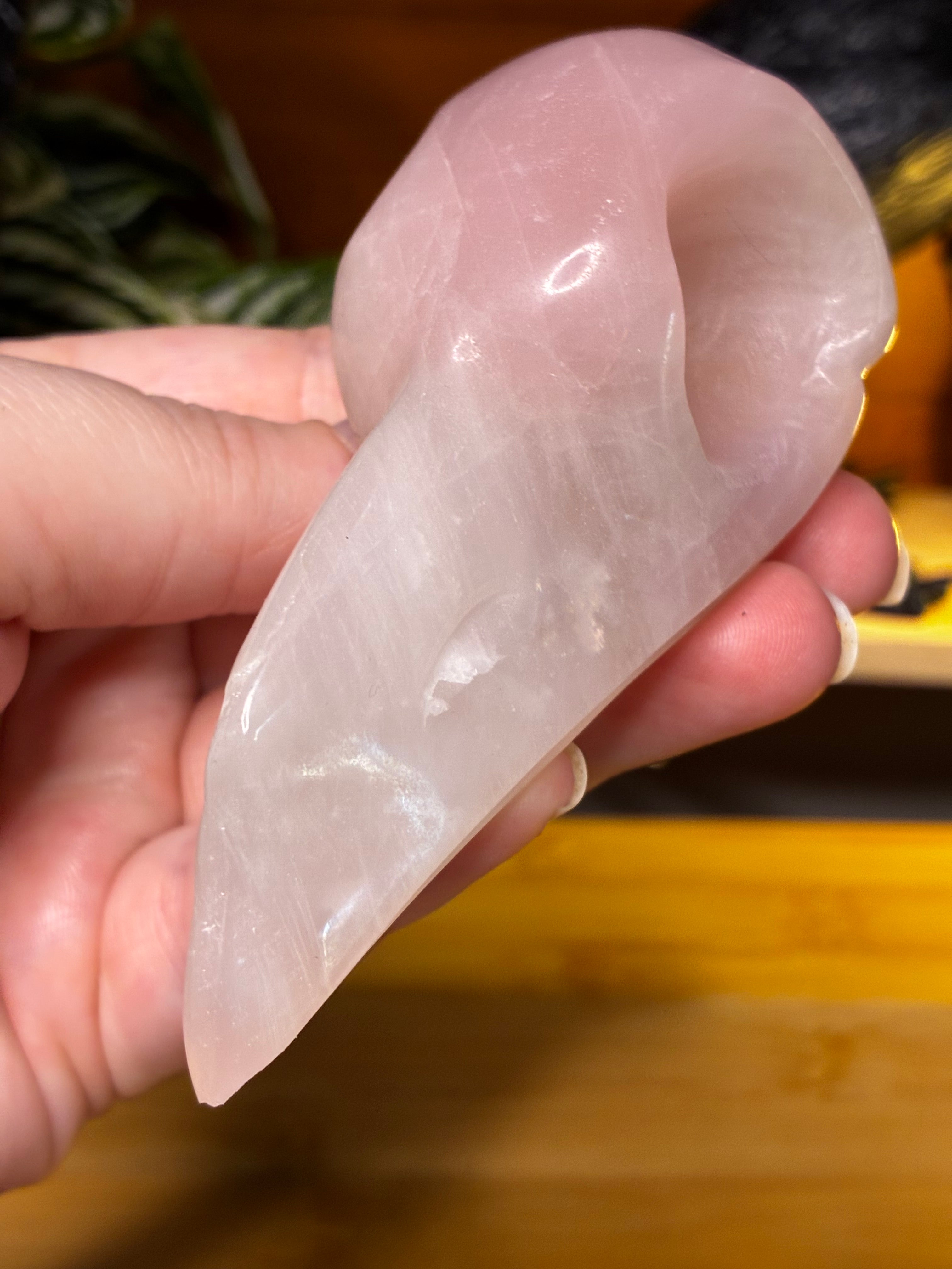 Rose Quartz Raven Skull