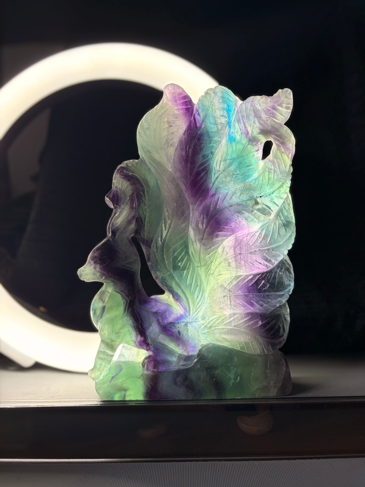 Rainbow Fluorite Kitsune Carving