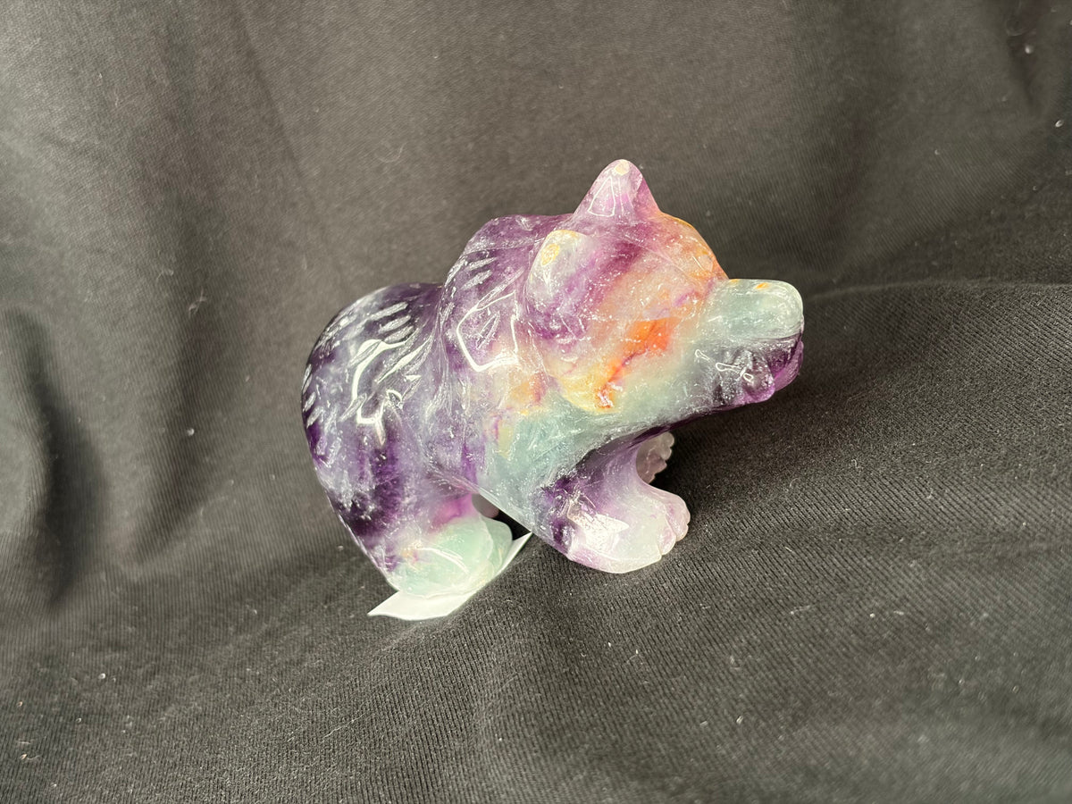 Rainbow Fluorite Bear Carving
