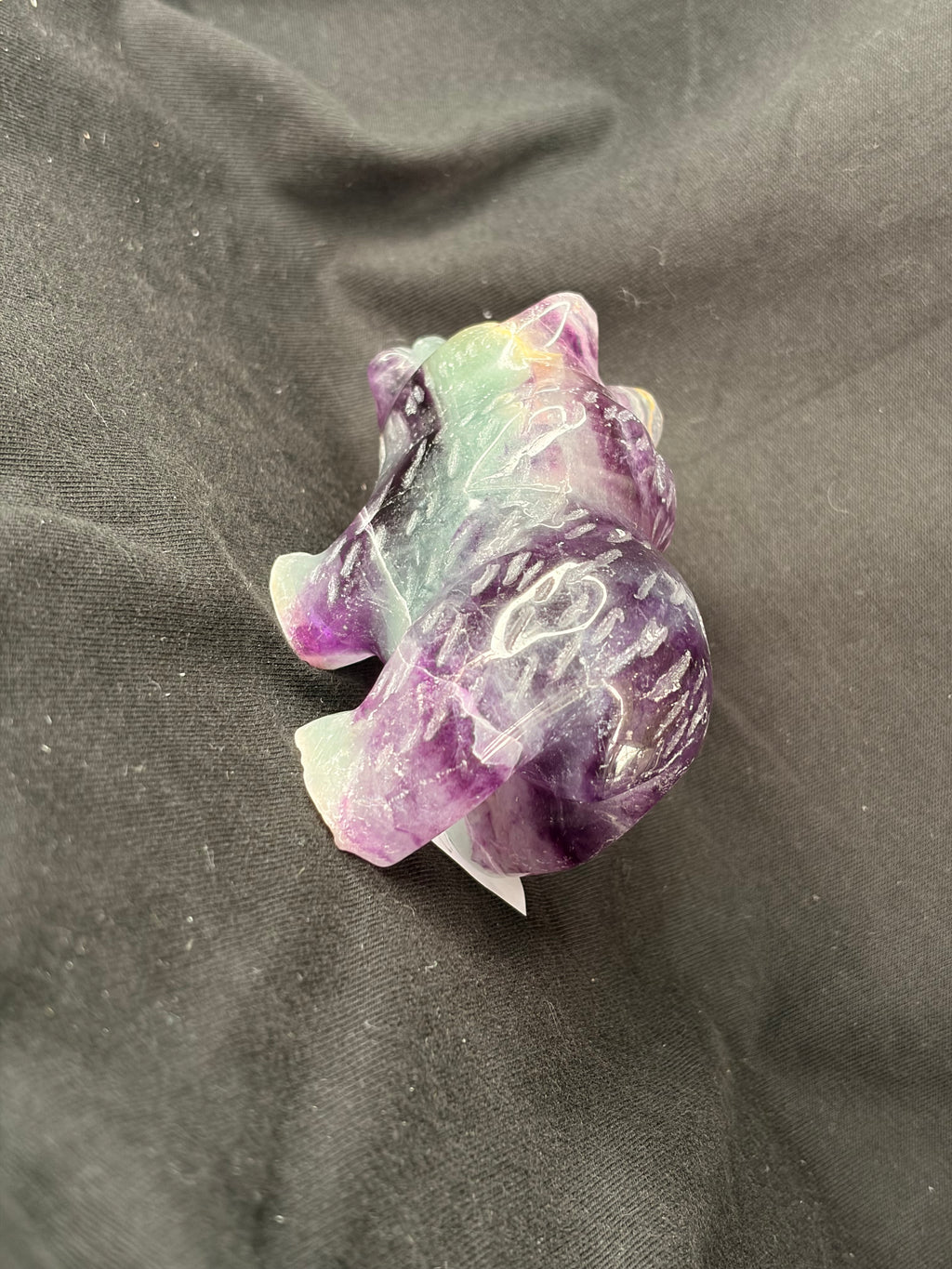 Rainbow Fluorite Bear Carving