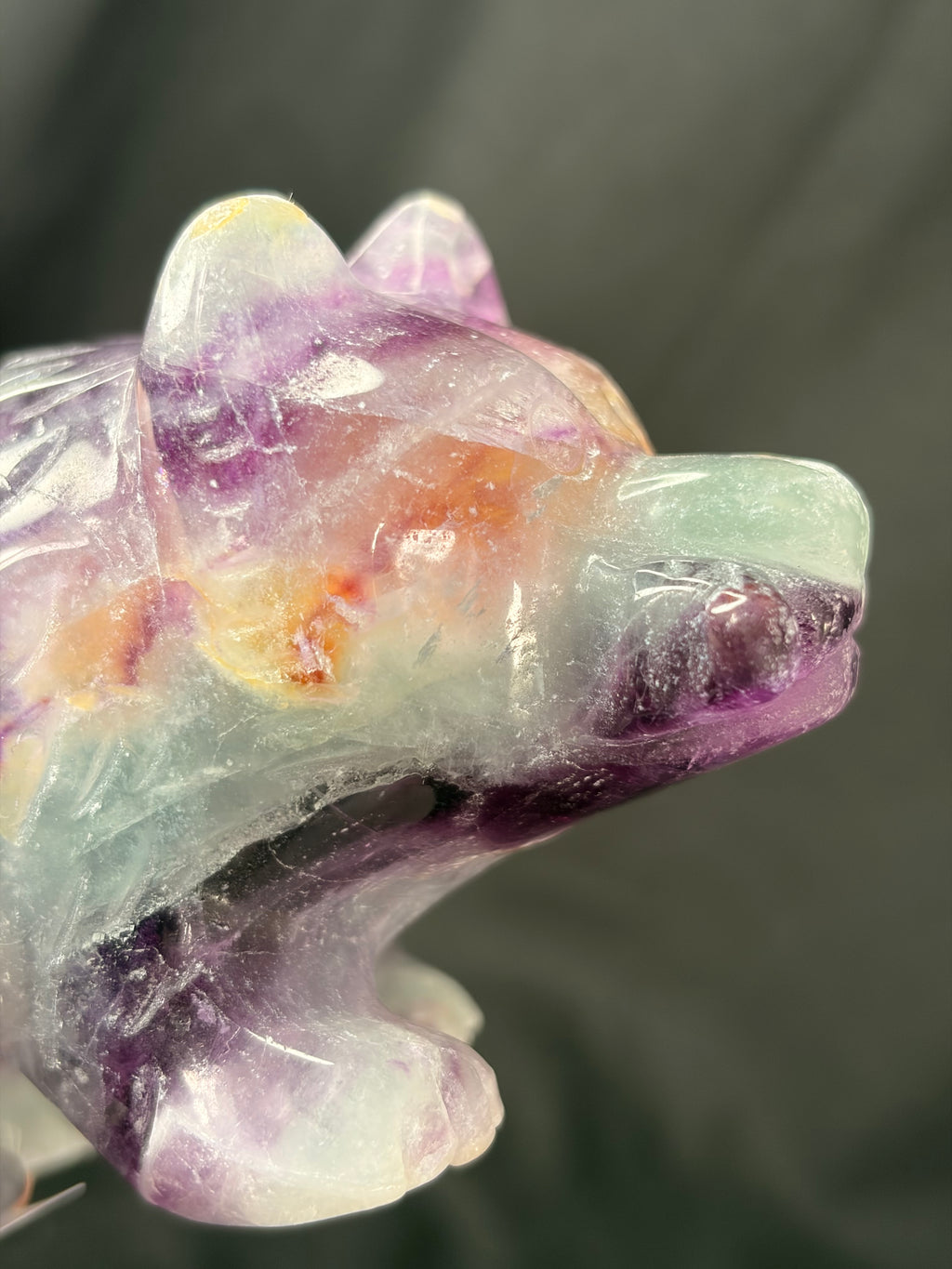 Rainbow Fluorite Bear Carving